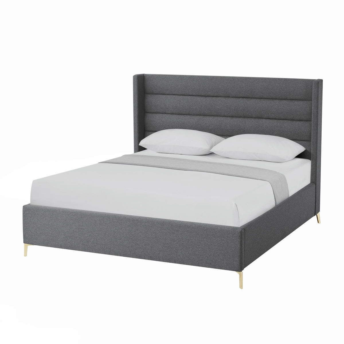 Gray Linen Upholstered Queen Bed Frame