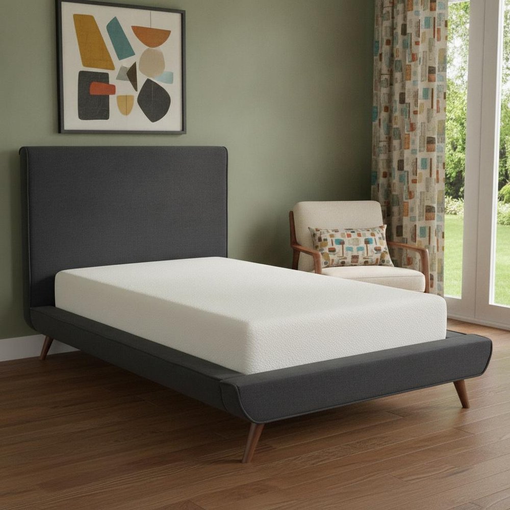 Charcoal Solid Wood Twin Upholstered Linen Bed