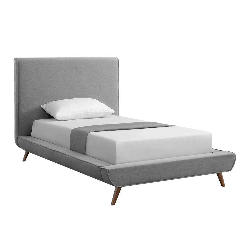 Denim Blue Solid Wood Twin Upholstered Linen Bed