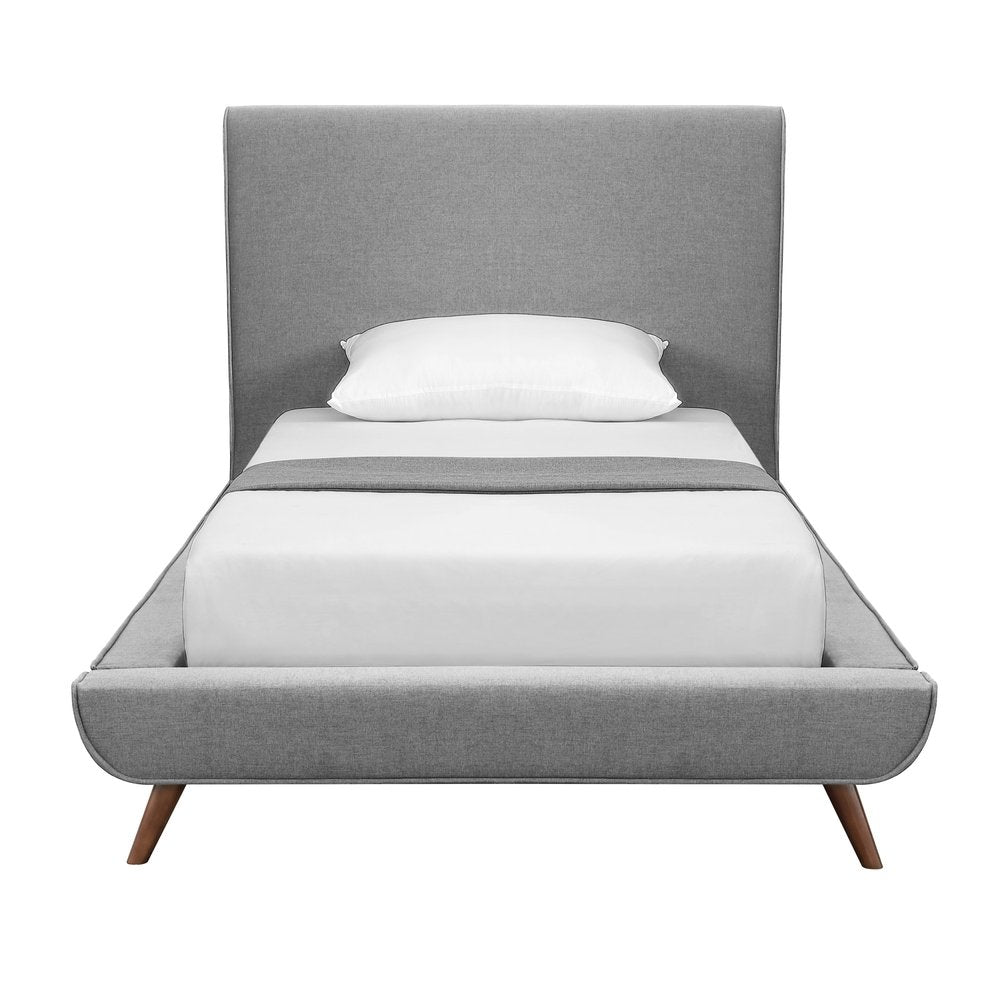 Denim Blue Solid Wood Twin Upholstered Linen Bed
