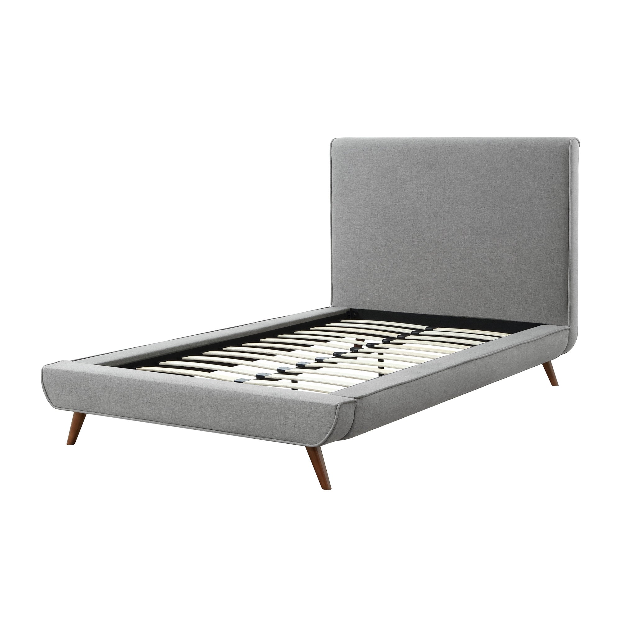 Charcoal Solid Wood Twin Upholstered Linen Bed