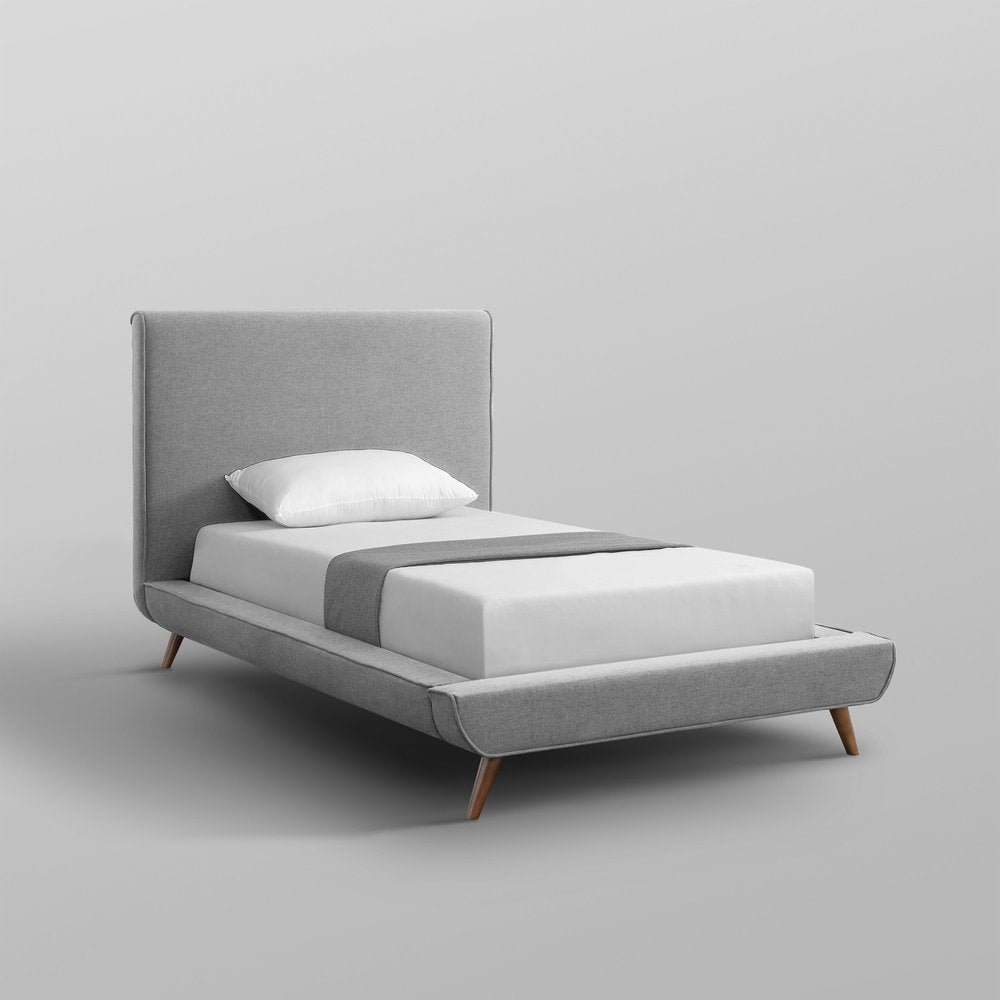 Denim Blue Solid Wood Twin Upholstered Linen Bed