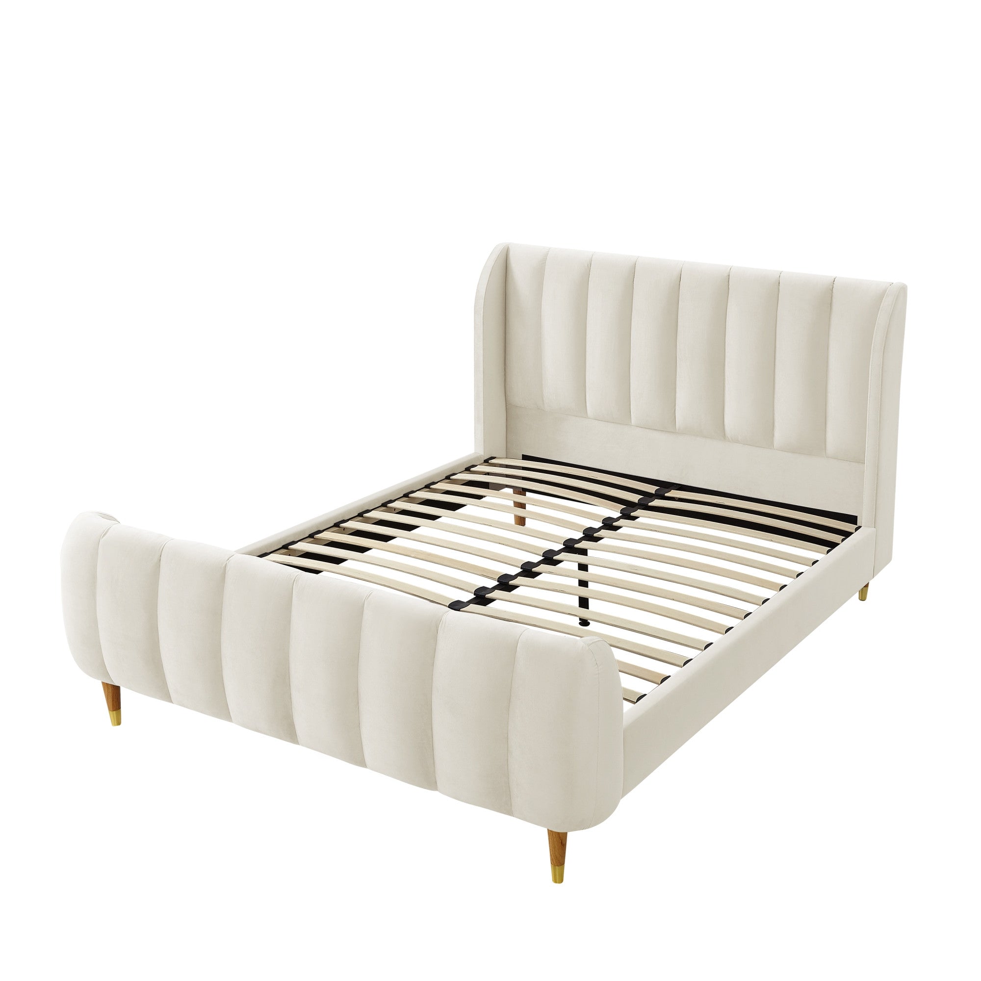 Black Solid Wood King Tufted Upholstered Velvet Bed