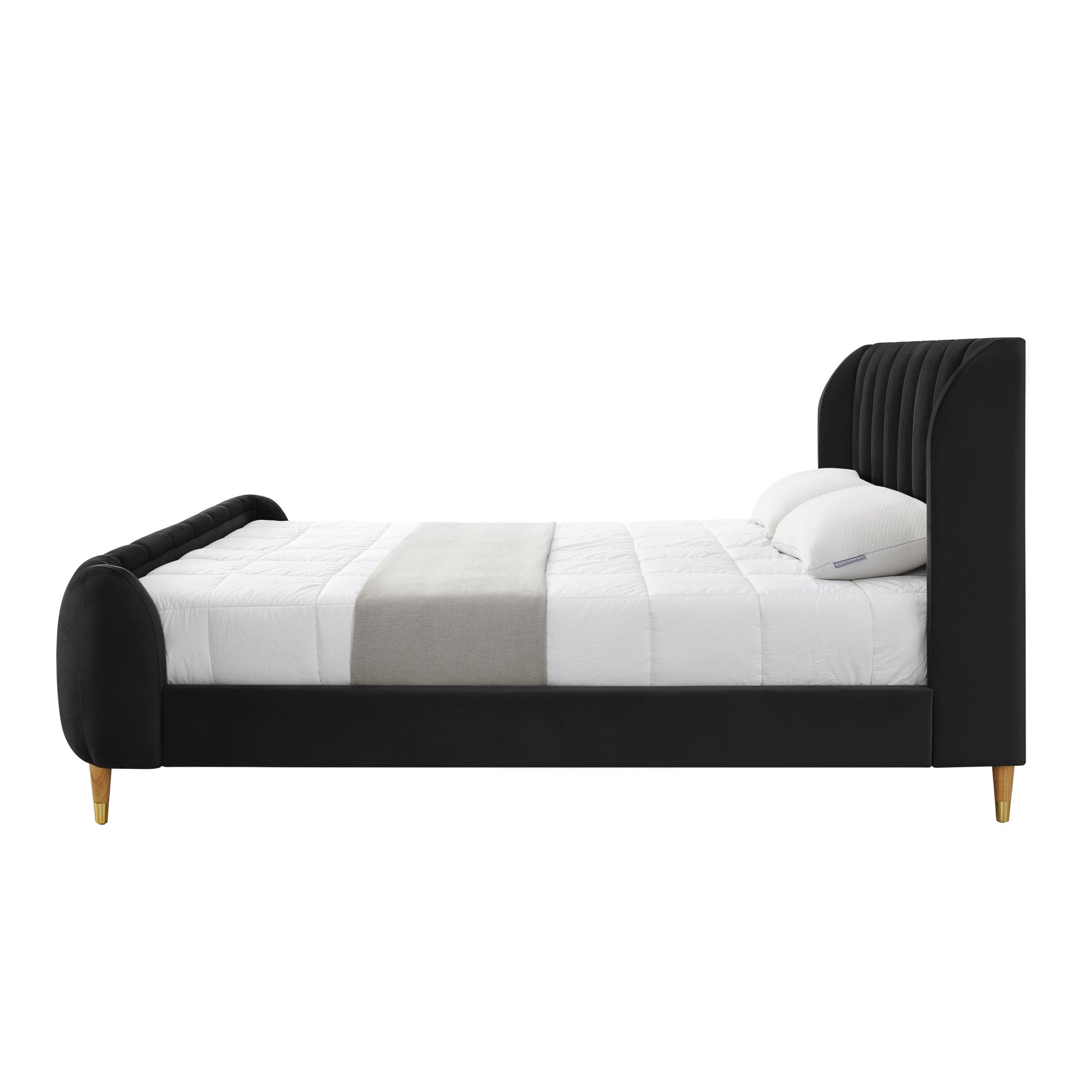 Black Solid Wood King Tufted Upholstered Velvet Bed