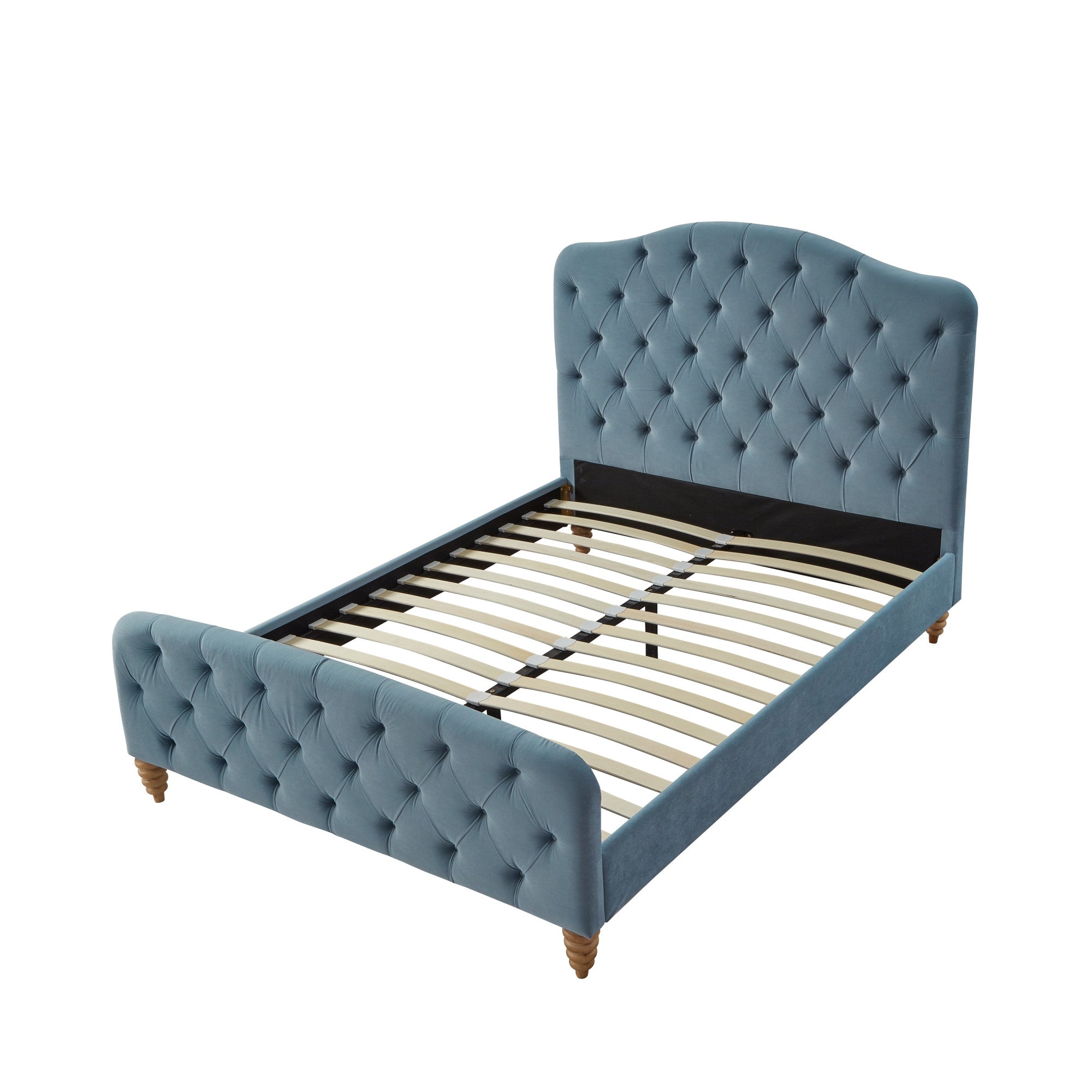 Gray Solid Wood Twin Tufted Upholstered Velvet Bed