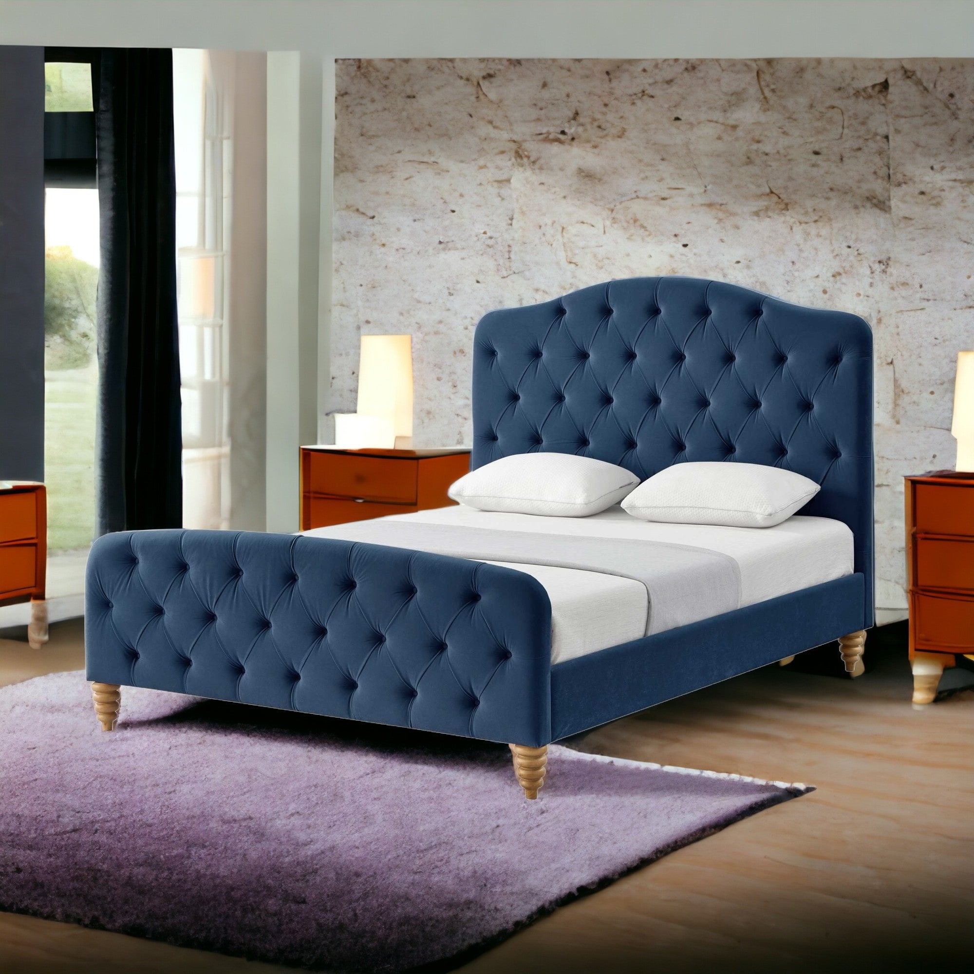 Gray Solid Wood Twin Tufted Upholstered Velvet Bed