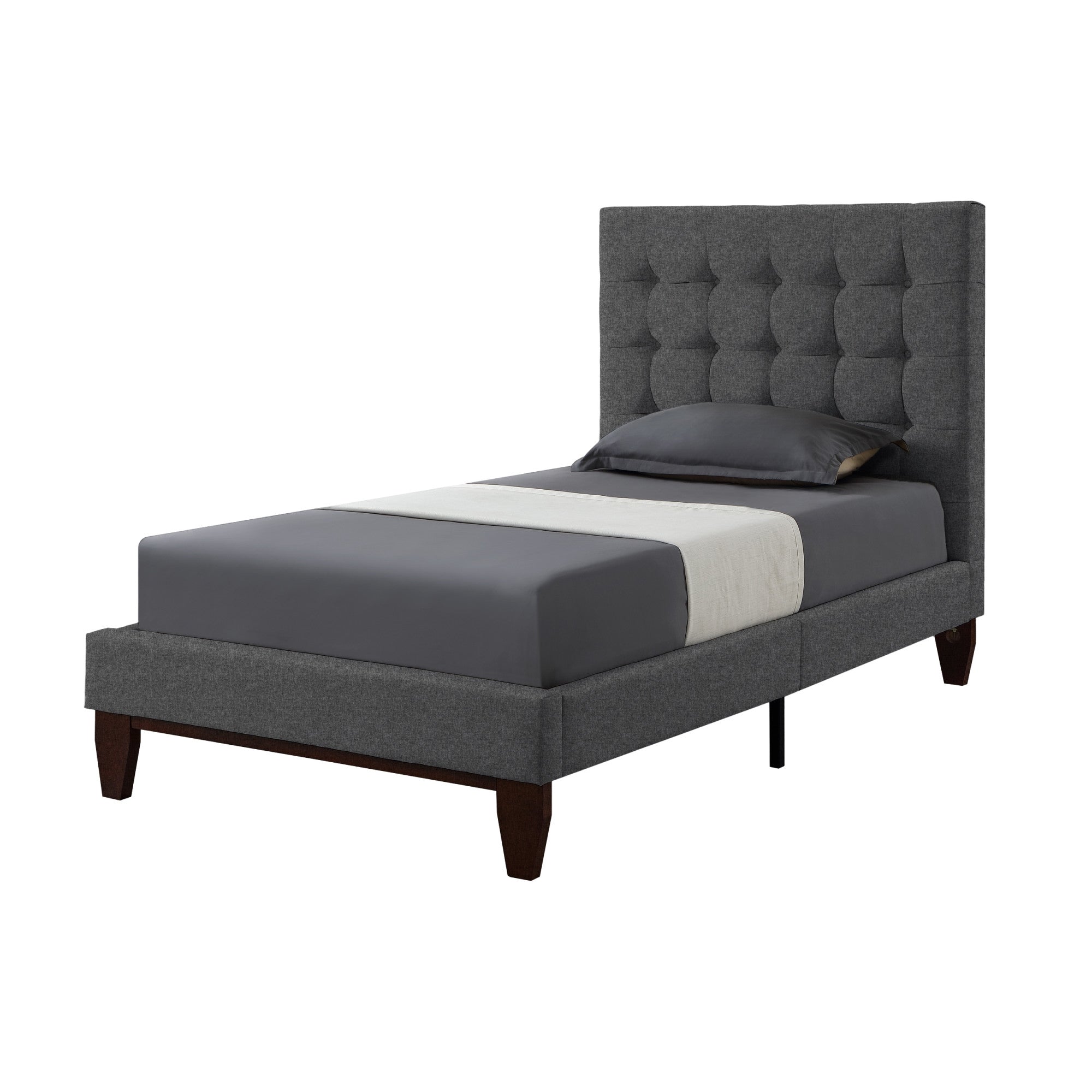 Gray Solid Wood King Tufted Upholstered Velvet Bed