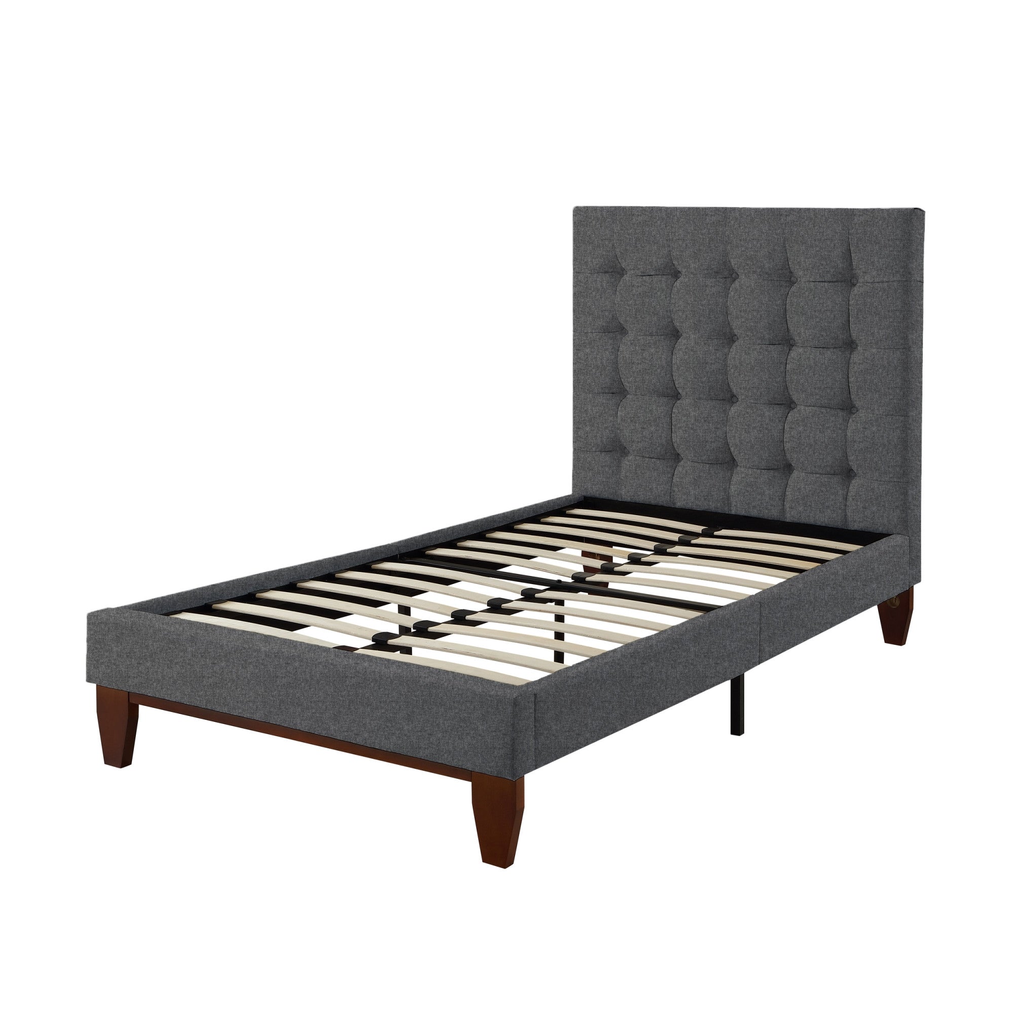 Gray Solid Wood King Tufted Upholstered Velvet Bed