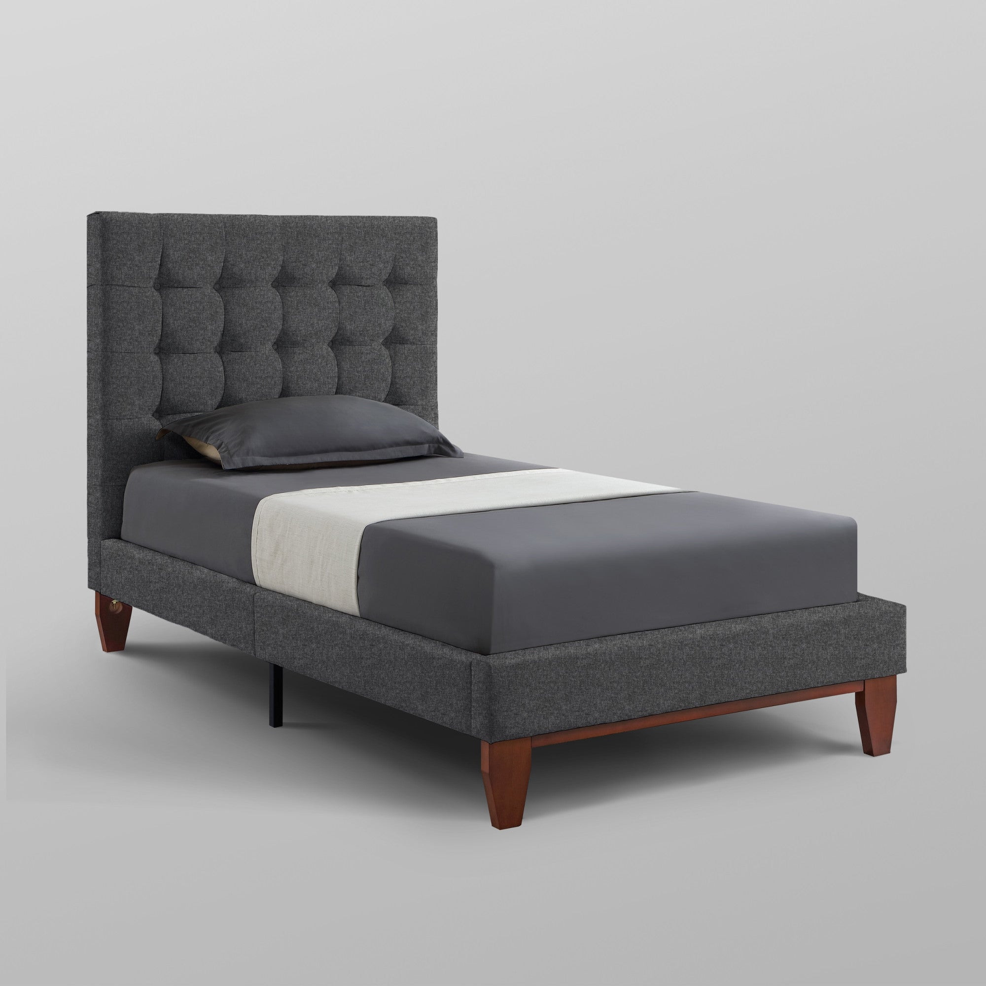 Gray Solid Wood King Tufted Upholstered Velvet Bed