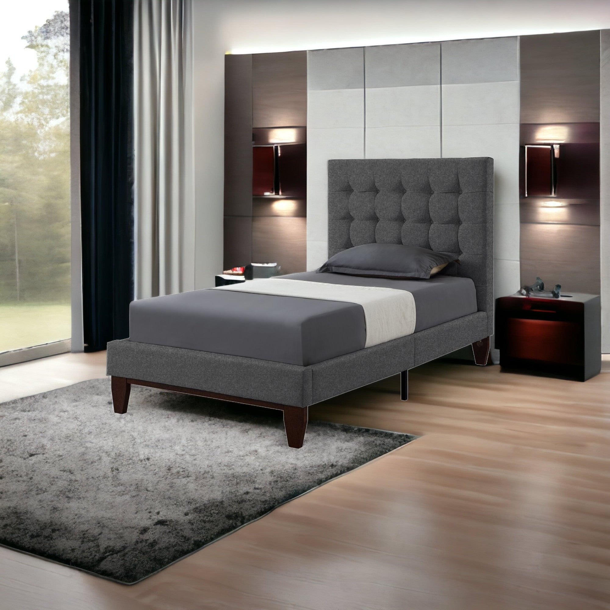 Gray Solid Wood King Tufted Upholstered Velvet Bed