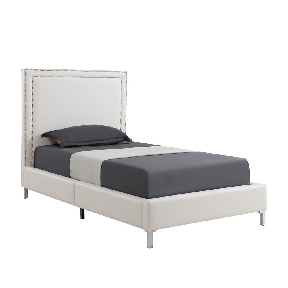 Navy Blue Solid Wood King Upholstered Velvet Bed with Nailhead Trim
