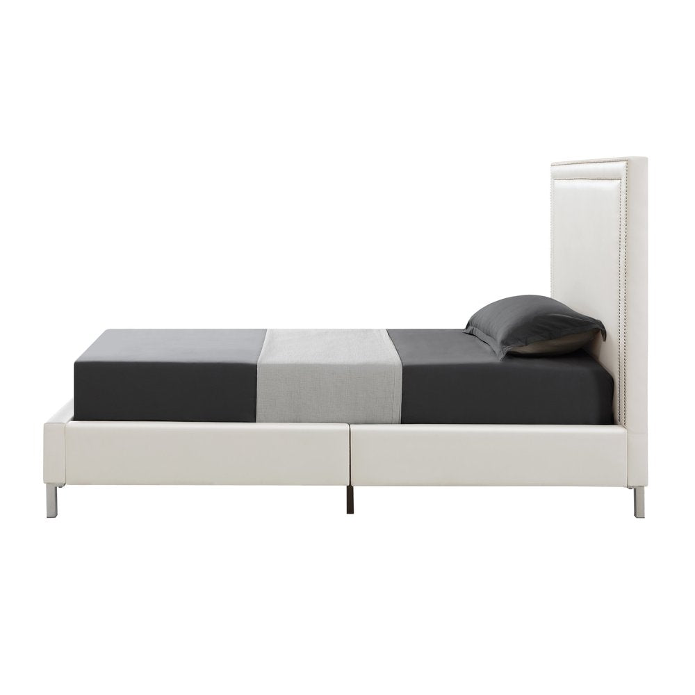 Navy Blue Solid Wood King Upholstered Velvet Bed with Nailhead Trim