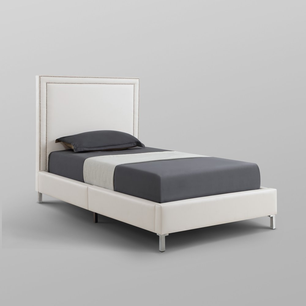 Navy Blue Solid Wood King Upholstered Velvet Bed with Nailhead Trim