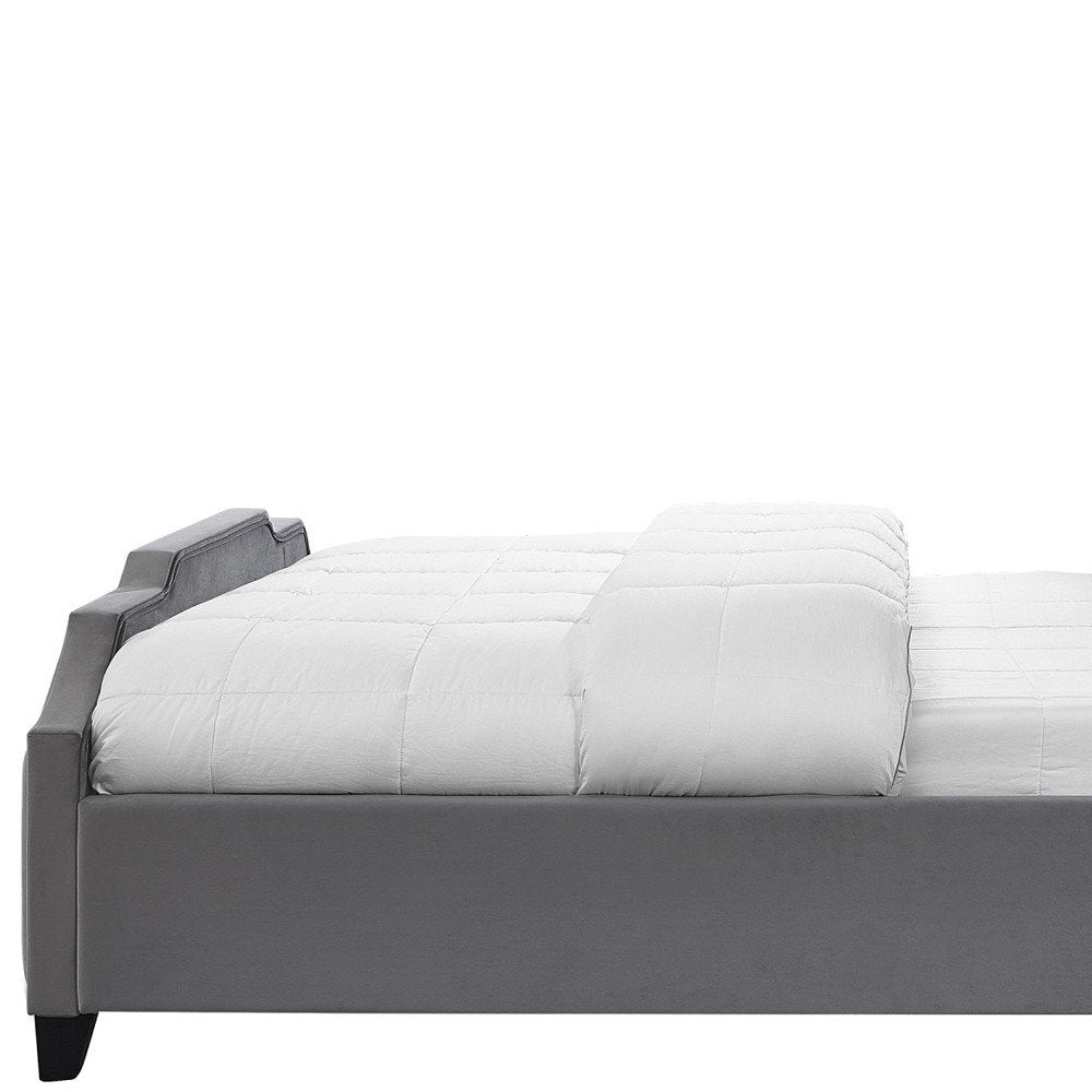 Black Solid Wood King Tufted Upholstered Velvet Bed with Nailhead Trim