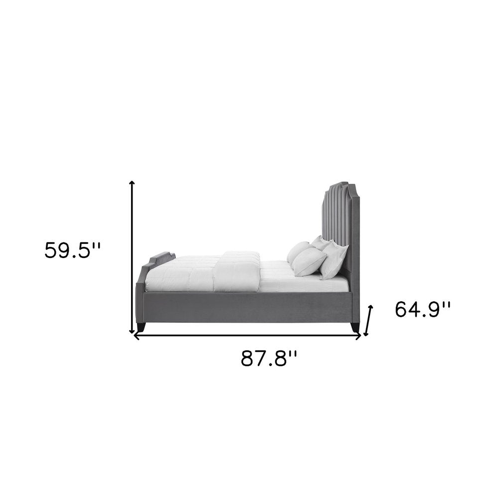 Black Solid Wood King Tufted Upholstered Velvet Bed with Nailhead Trim