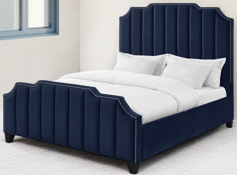 Black Solid Wood King Tufted Upholstered Velvet Bed with Nailhead Trim