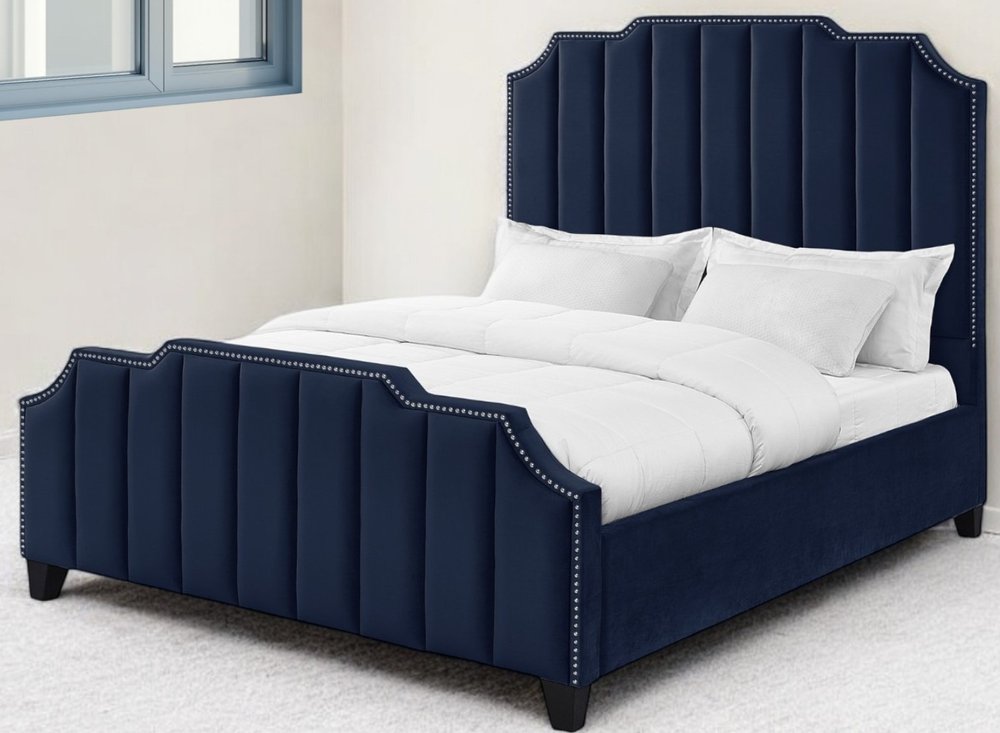 Black Solid Wood King Tufted Upholstered Velvet Bed with Nailhead Trim