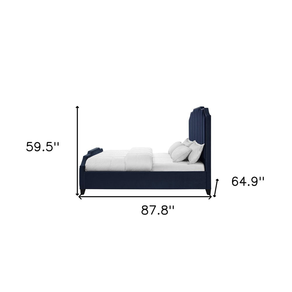 Black Solid Wood King Tufted Upholstered Velvet Bed with Nailhead Trim