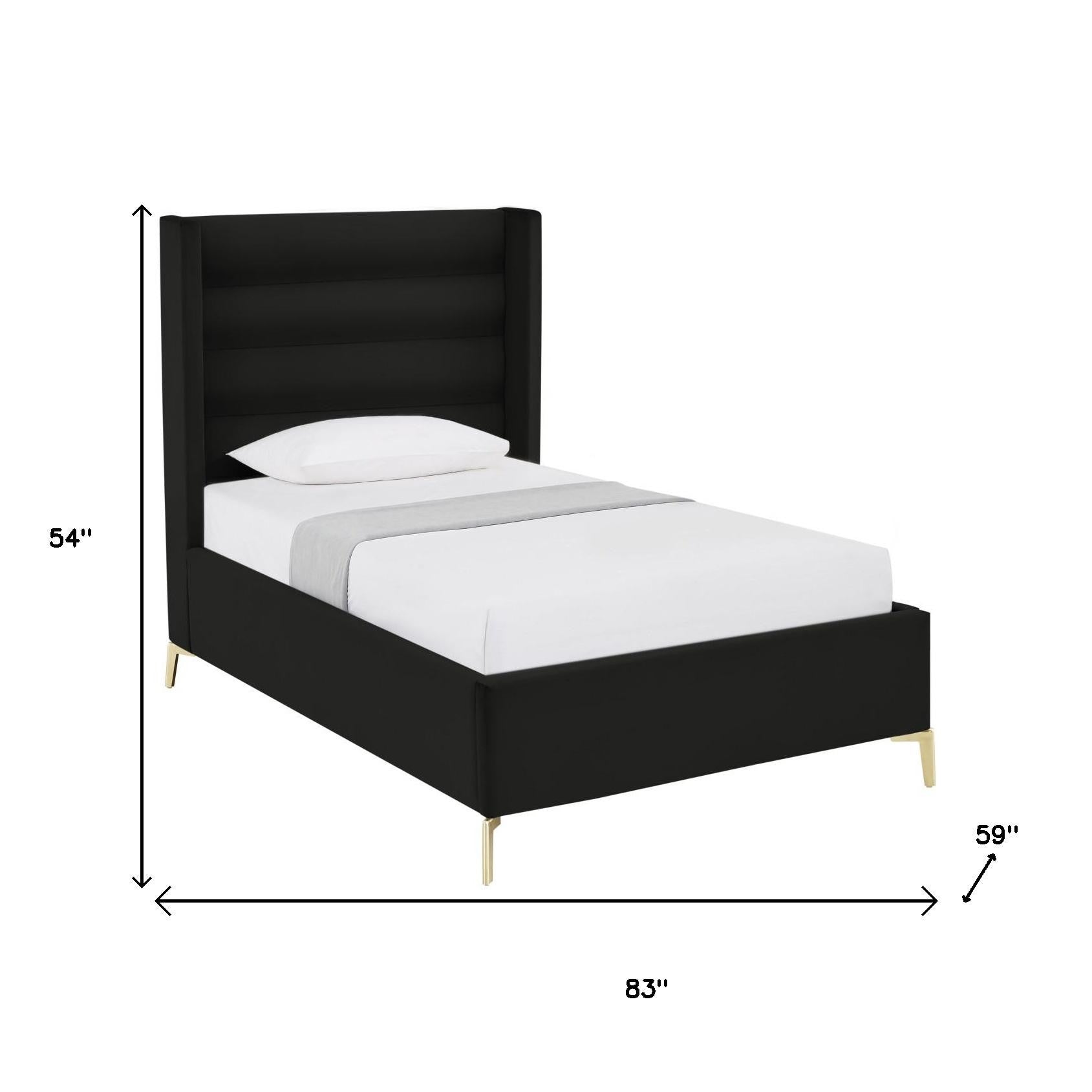 Black Velvet Upholstered Full Bed Frame