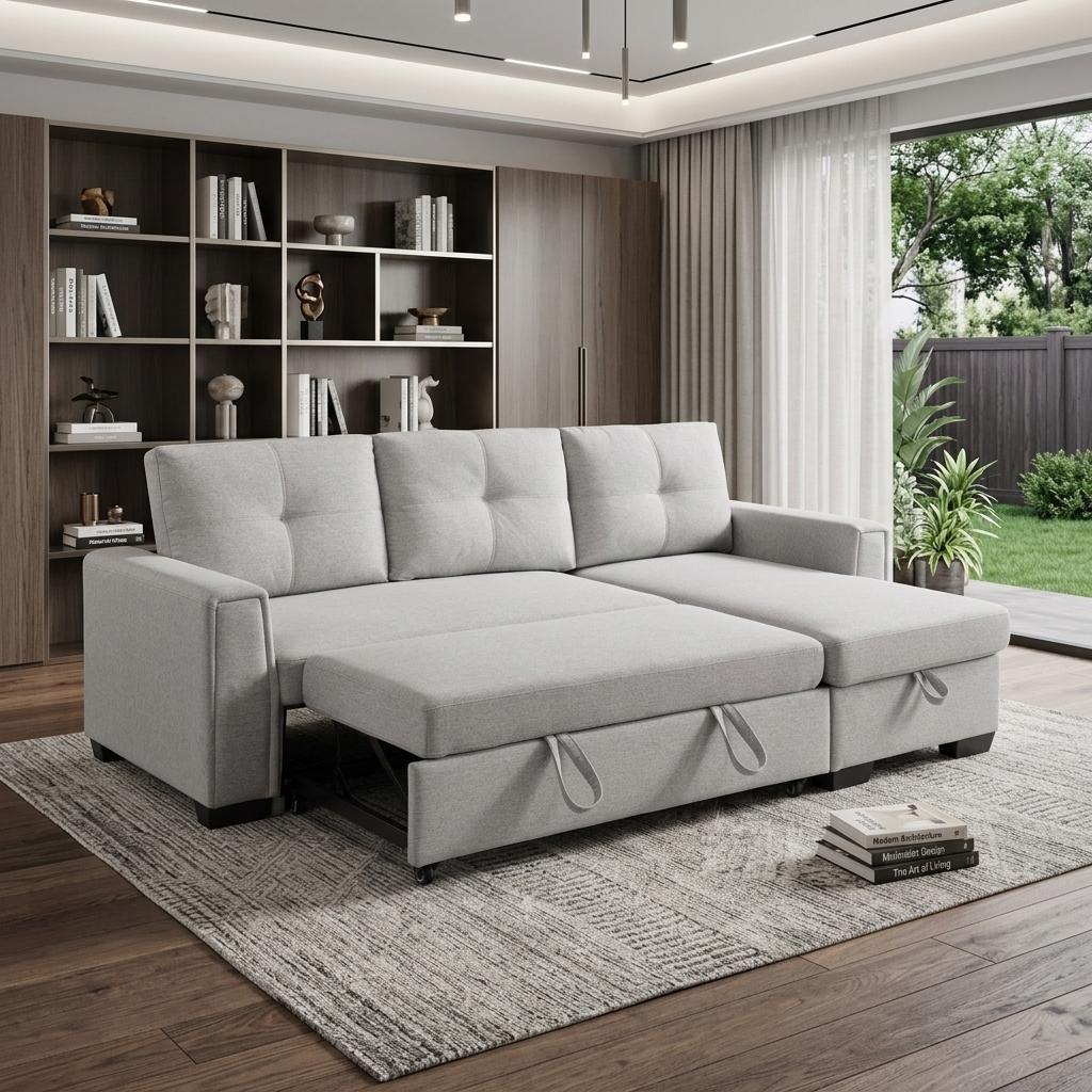 92" Light Gray Polyester Blend Convertible Futon Sleeper Sofa With Black Legs