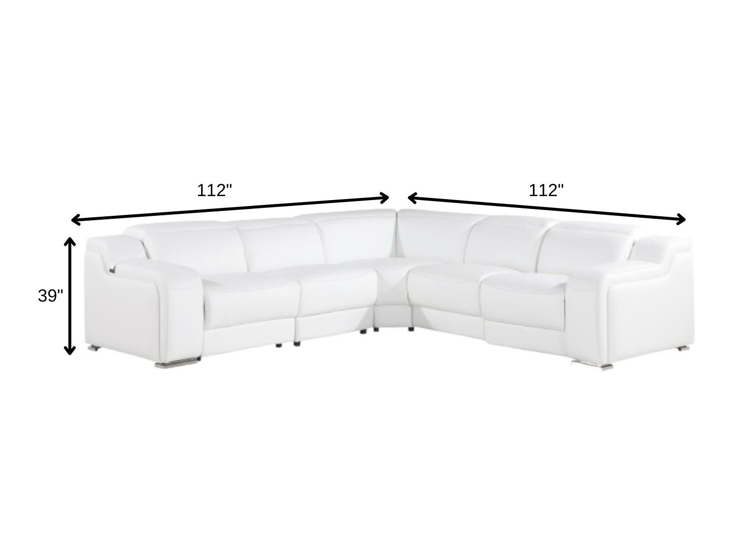 White Italian Leather Power Reclining L Shaped Five Piece Corner Sectional