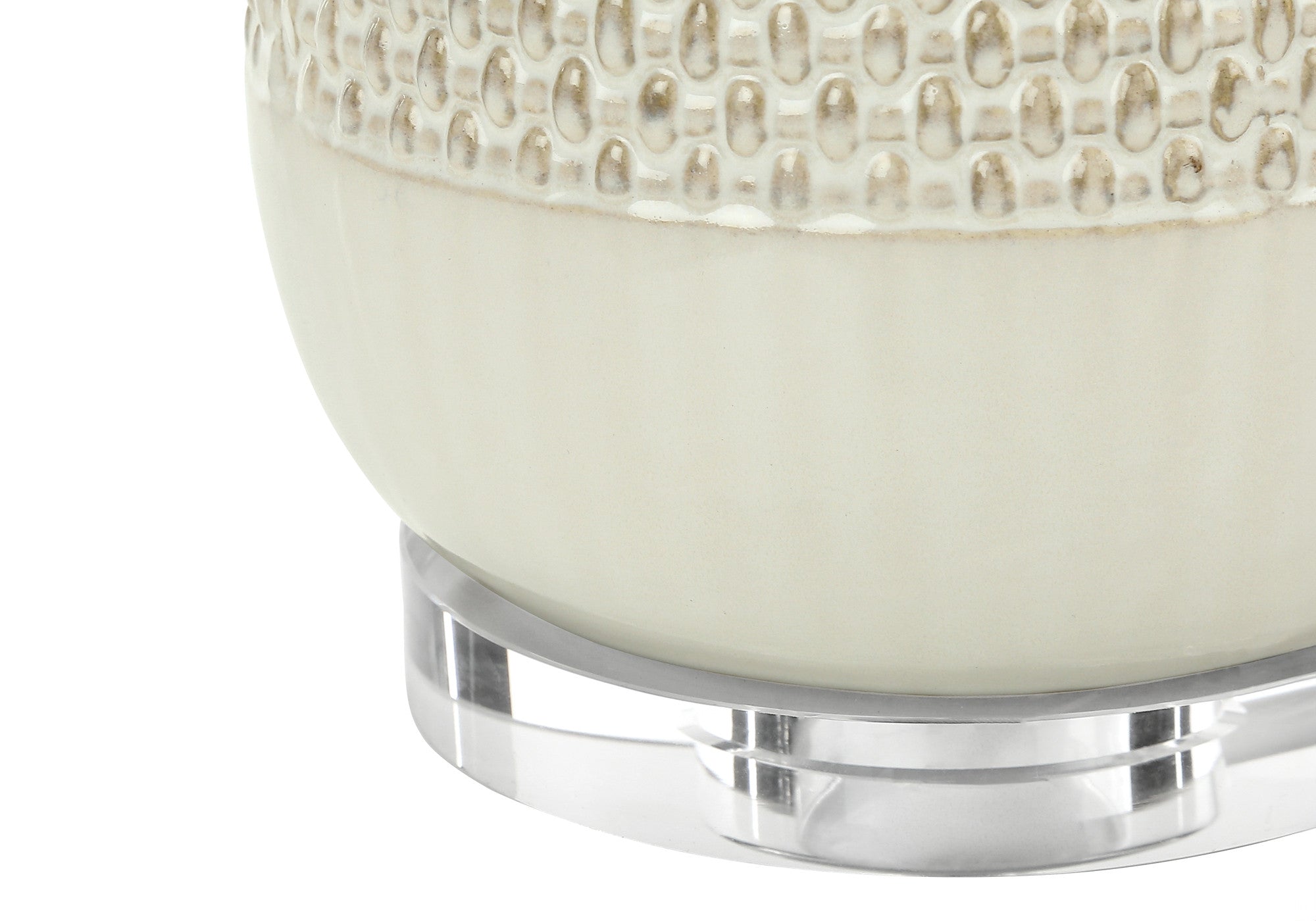 31" Cream Ceramic Geometric Table Lamp With Beige Drum Shade