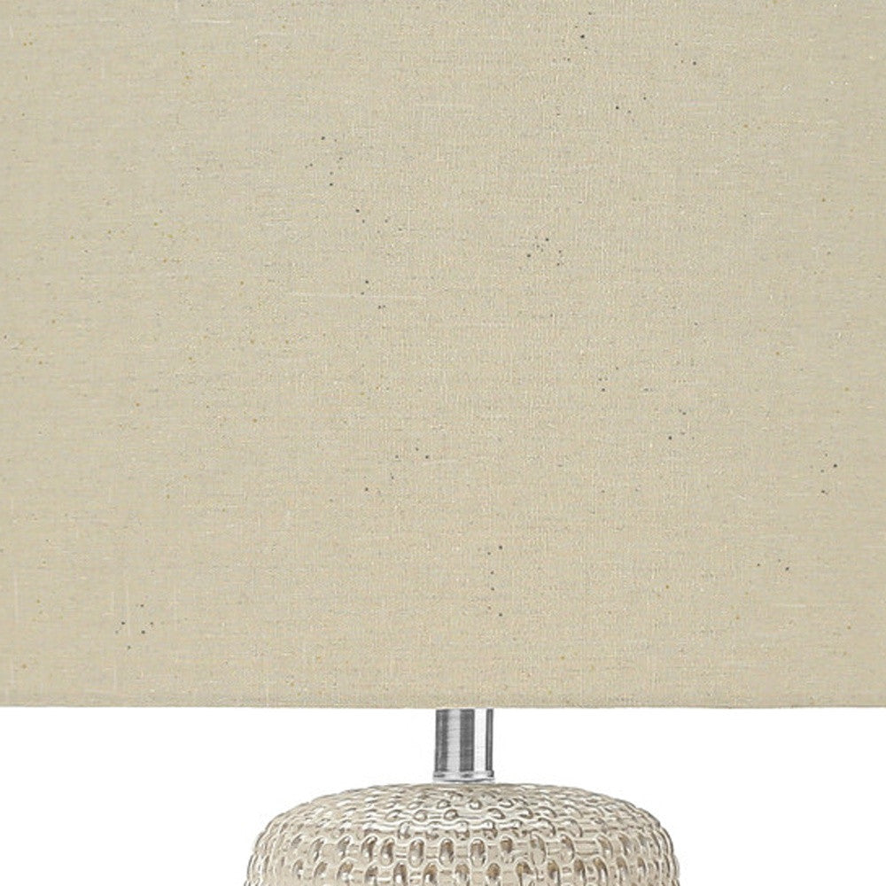 31" Cream Ceramic Geometric Table Lamp With Beige Drum Shade