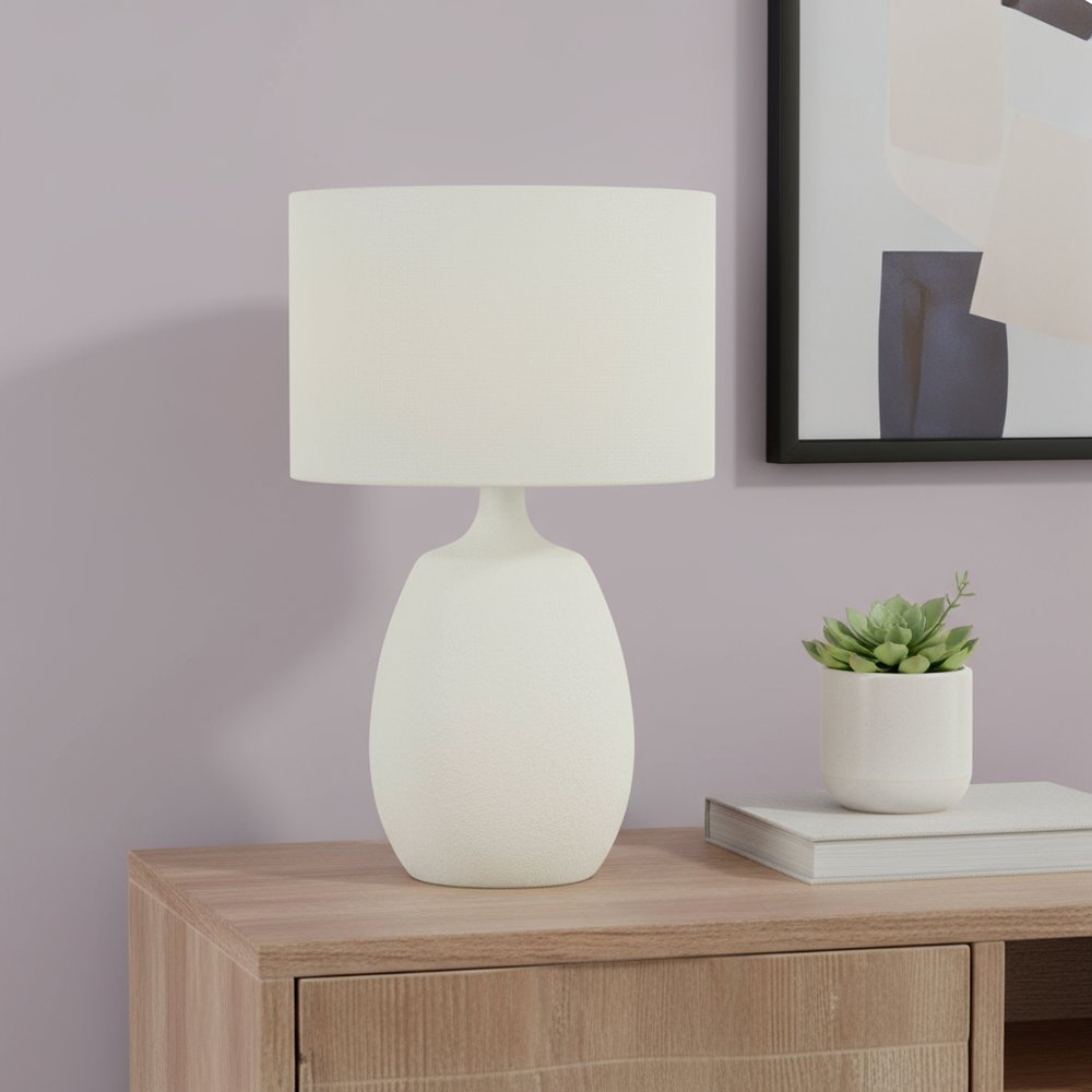 26" Cream Gourd Table Lamp With Cream Drum Shade