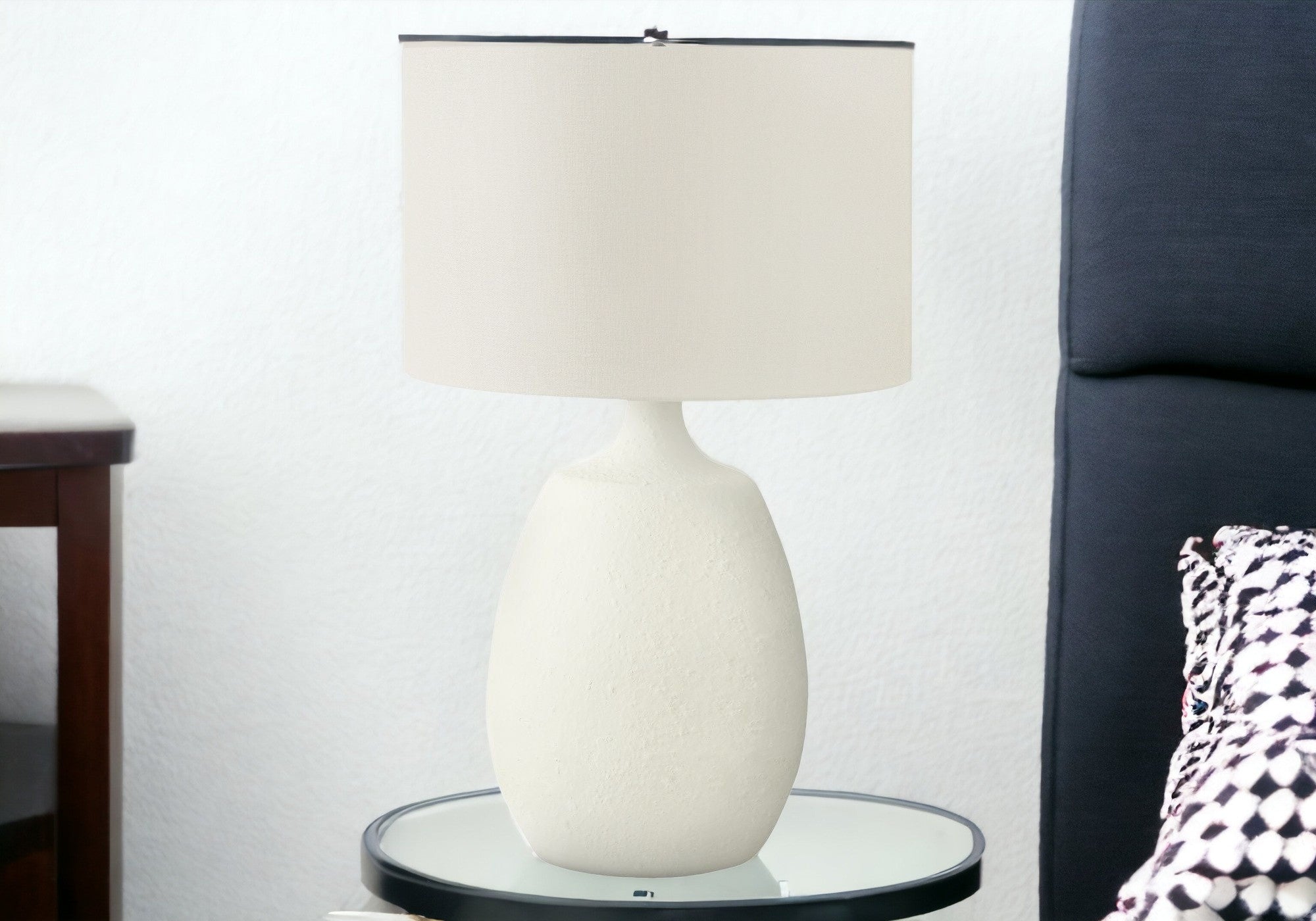 26" Cream Gourd Table Lamp With Cream Drum Shade
