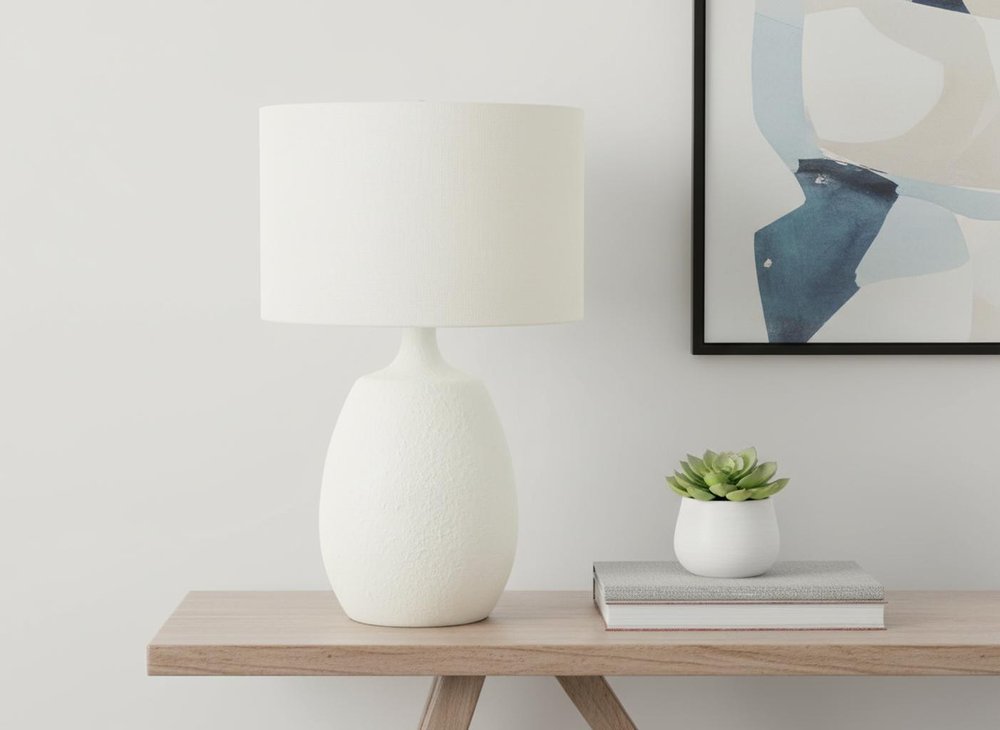 26" Cream Gourd Table Lamp With Cream Drum Shade
