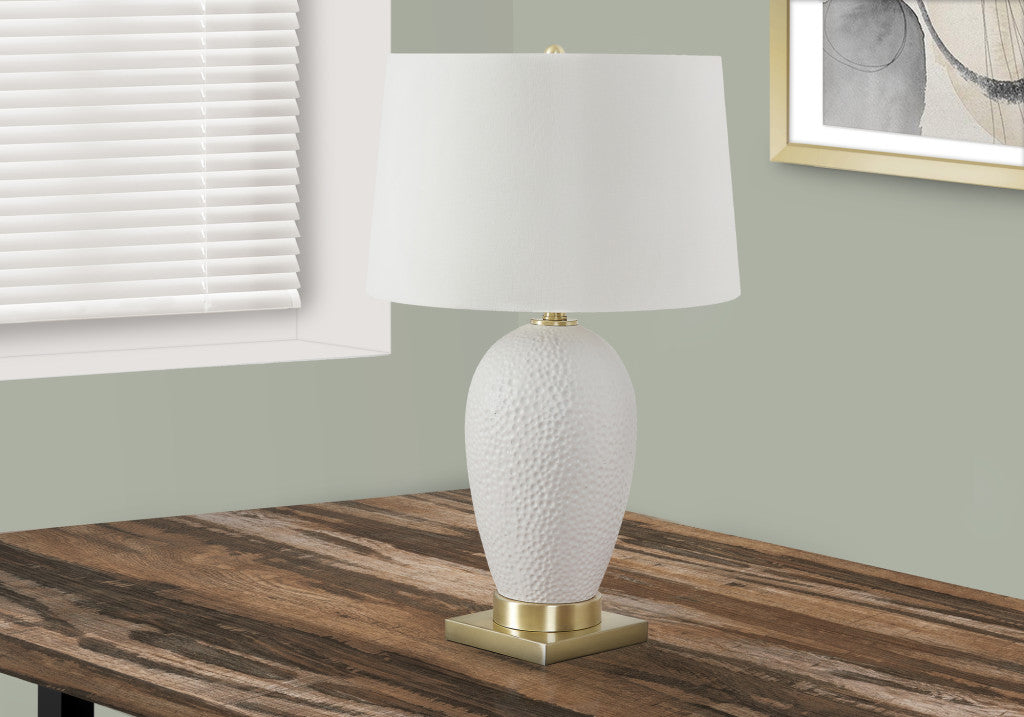 26" Gold and White Ceramic Urn Table Lamp With Cream Empire Shade