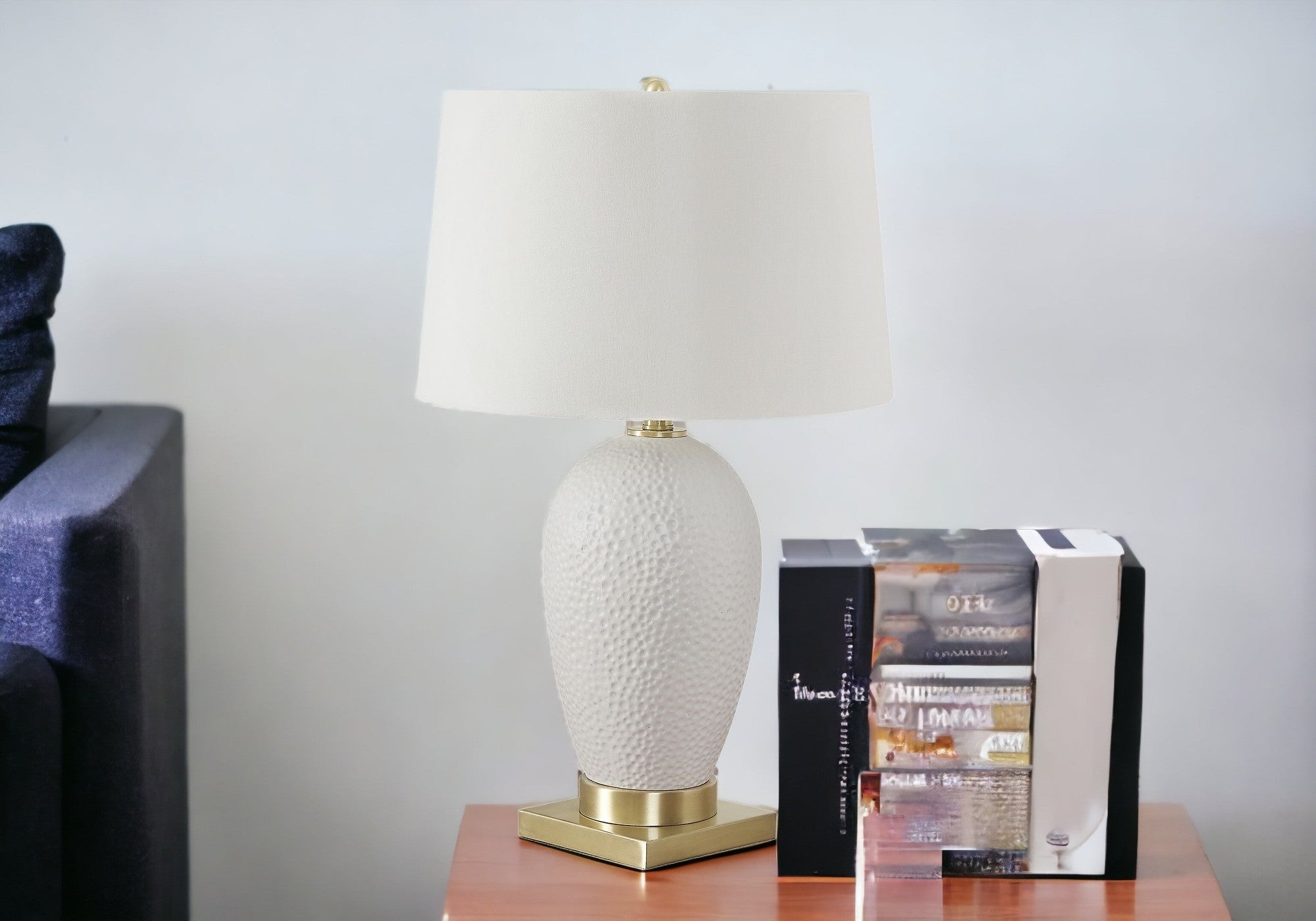 26" Gold and White Ceramic Urn Table Lamp With Cream Empire Shade