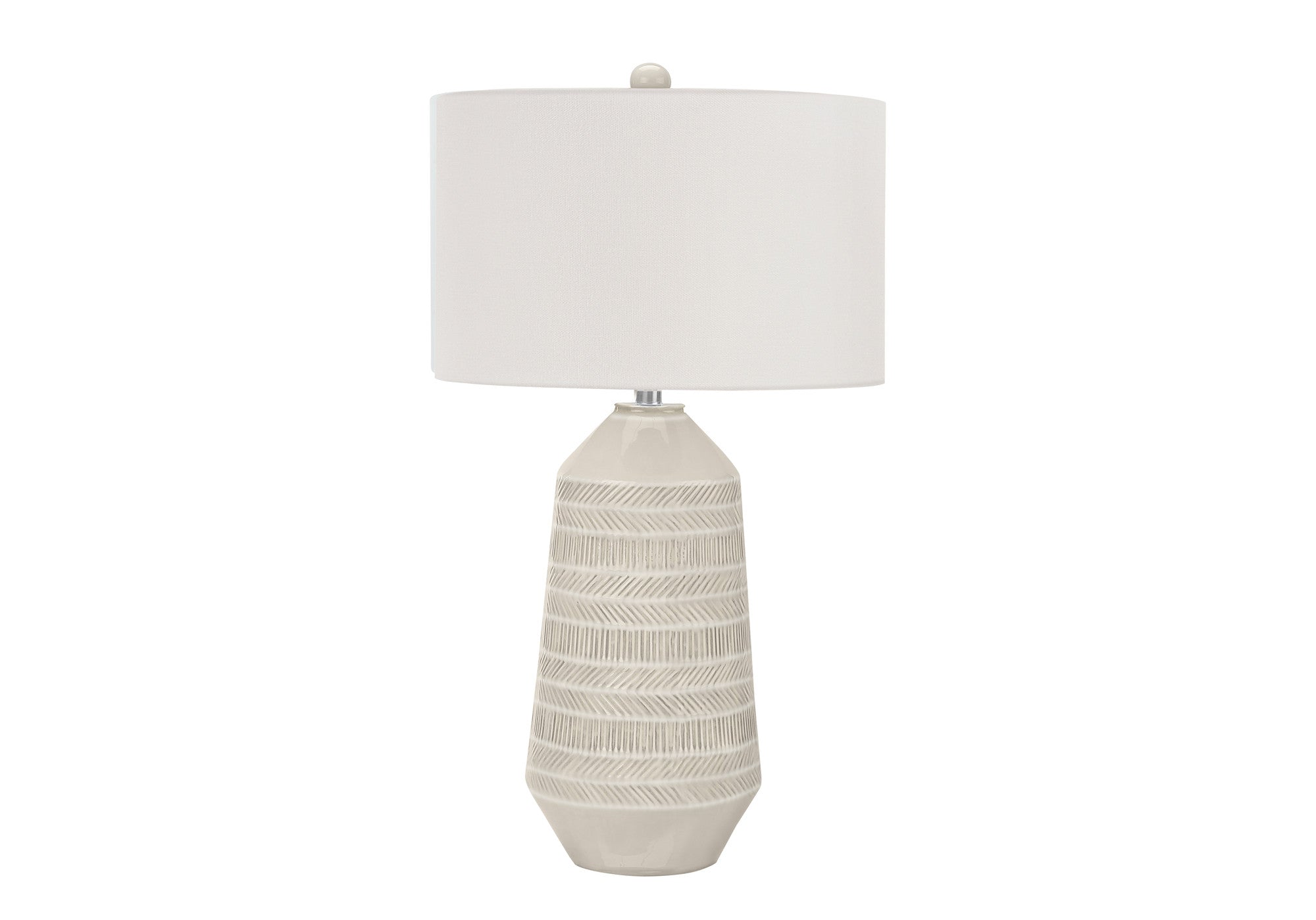 33" Ivory Ceramic Geometric Table Lamp With Cream Drum Shade