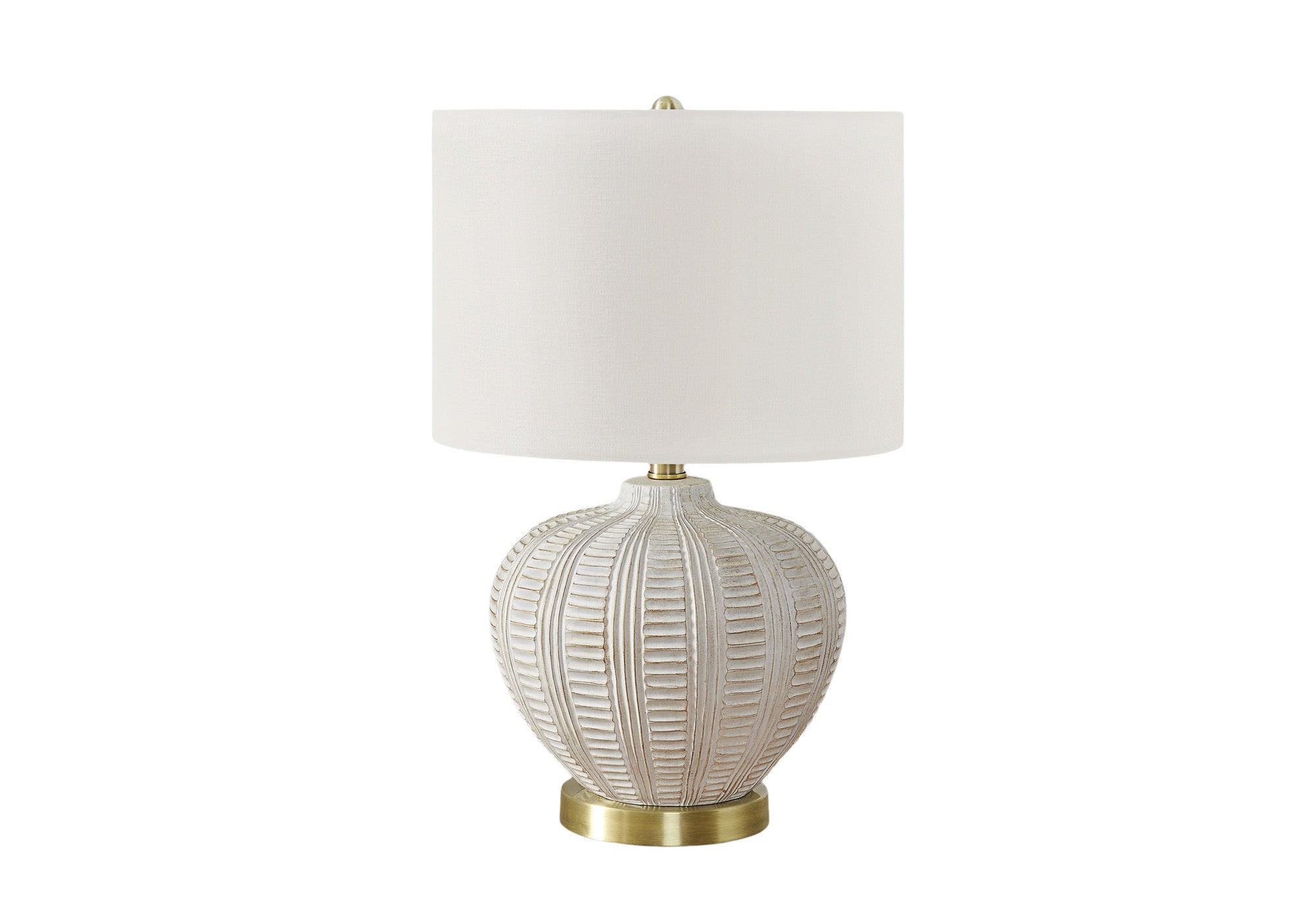 21" Gold and White Urn Table Lamp With Ivory Drum Shade
