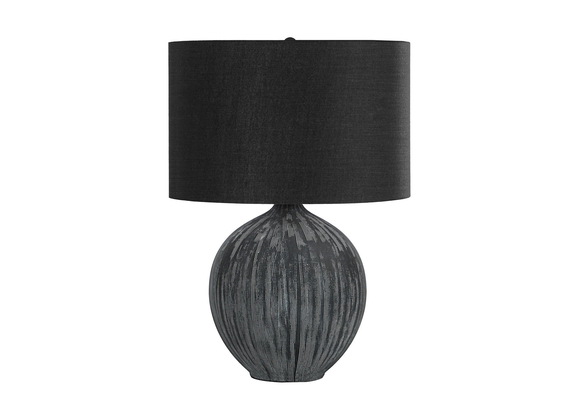 23" Black Ceramic Round Table Lamp With Black Drum Shade