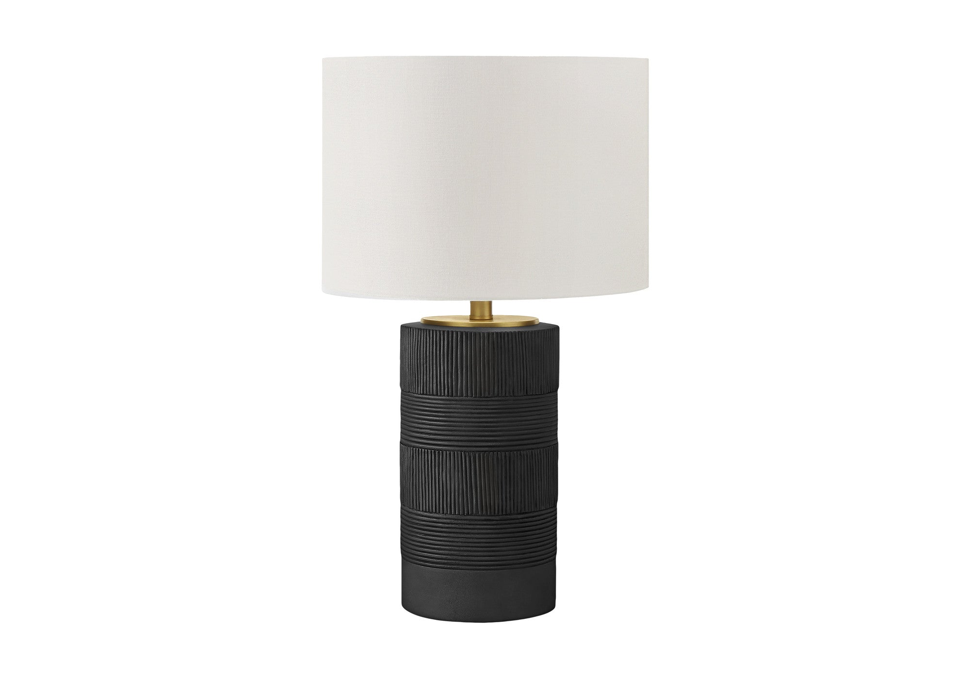 24" Black Cylinder Table Lamp With Ivory Drum Shade