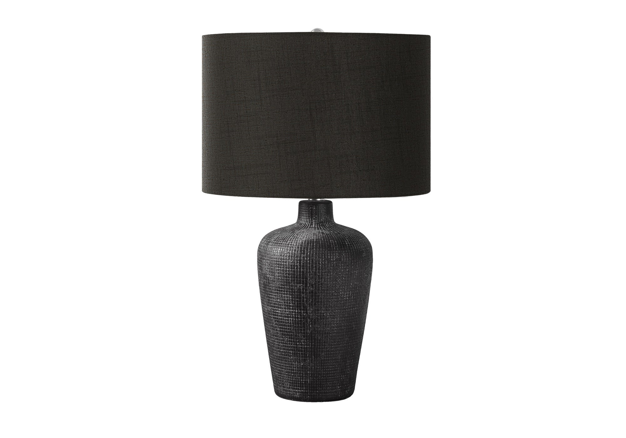 24" Black Ceramic Round Table Lamp With Black Drum Shade