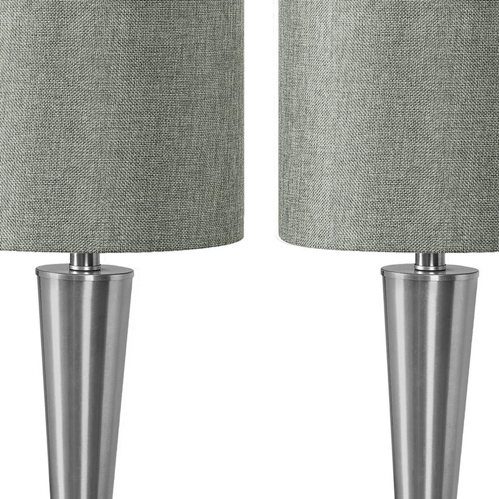Set of Two 24" Silver Metal Candlestick USB Table Lamps With Gray Drum Shade