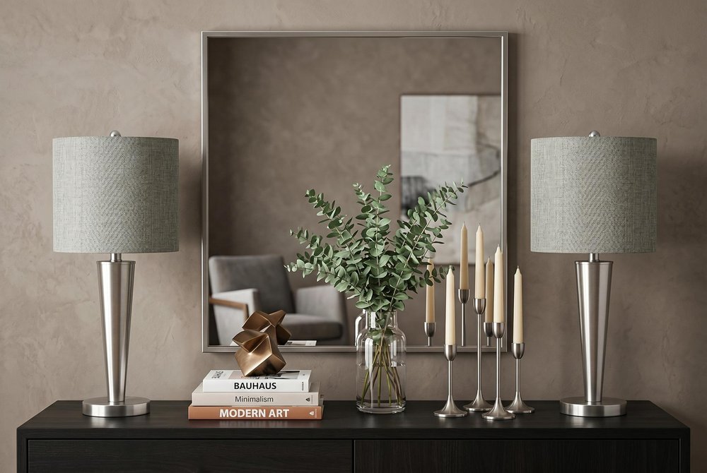 Set of Two 24" Silver Metal Candlestick USB Table Lamps With Gray Drum Shade