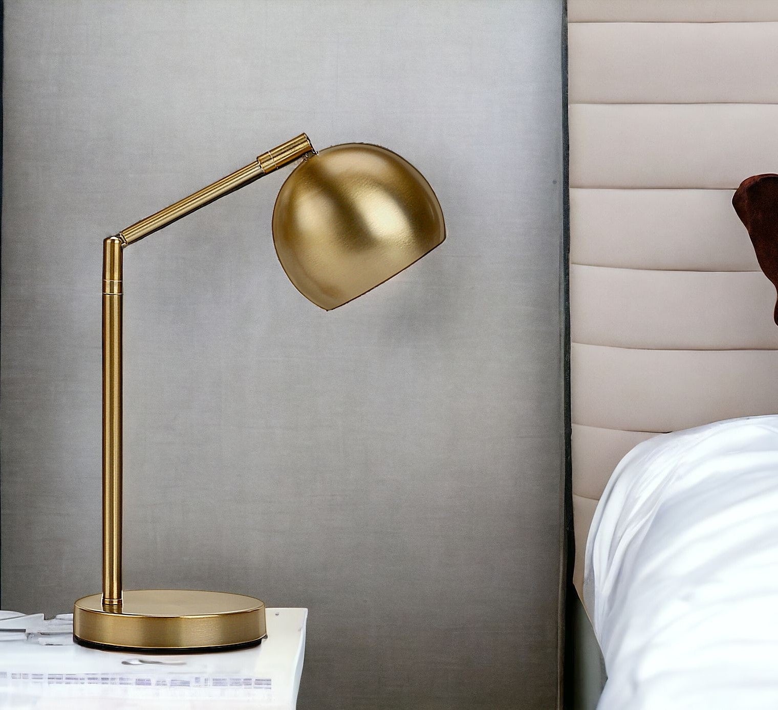 19" Gold Metal Round Table Lamp With Gold Dome Shade