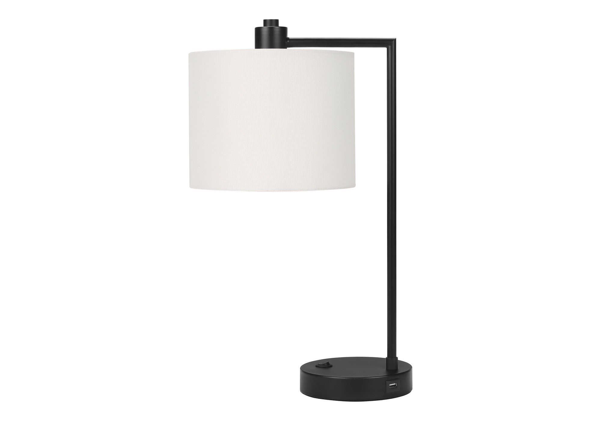 19" Black Metal Round USB Table Lamp With Ivory Drum Shade