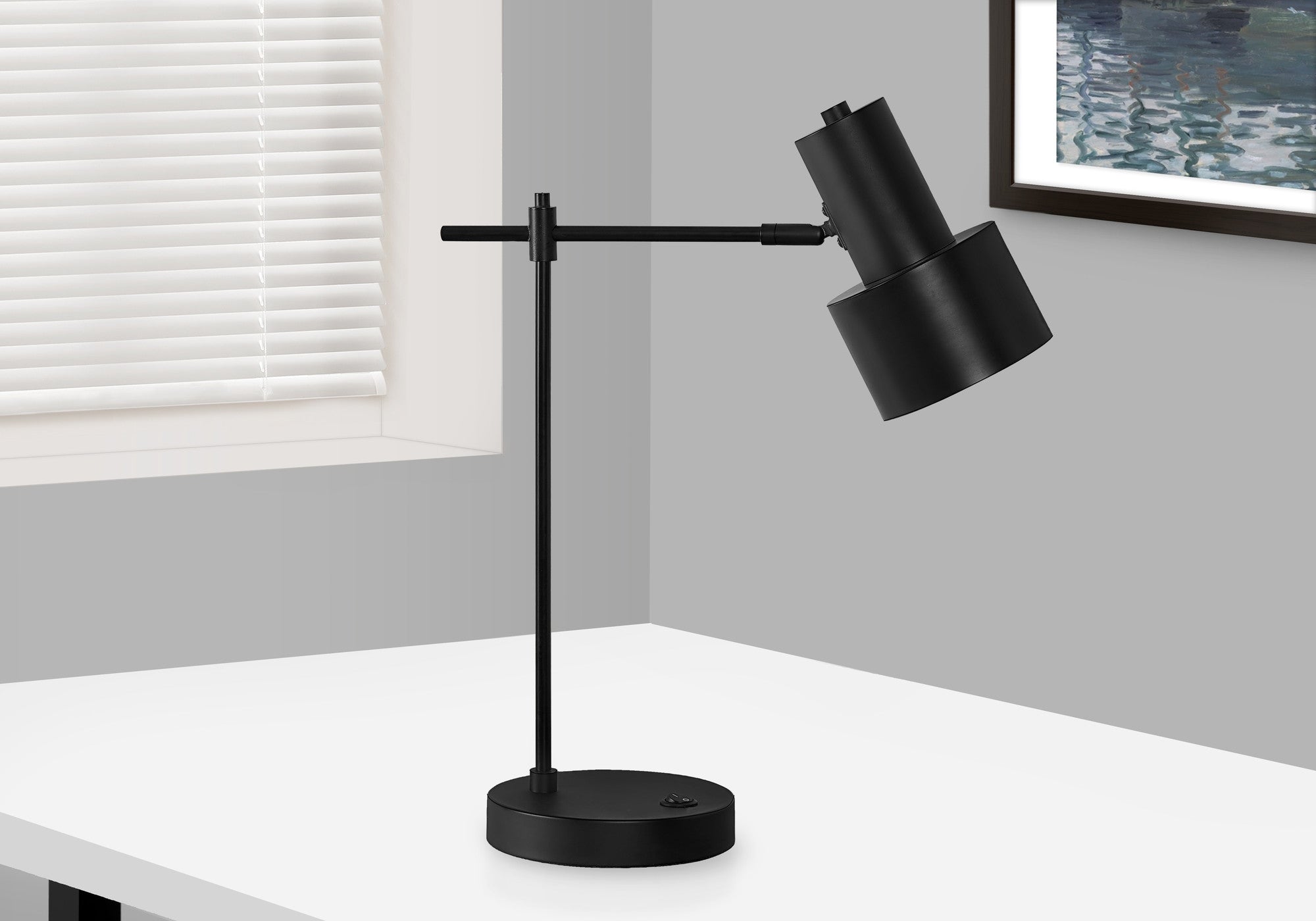 21" Black Metal Round USB Table Lamp With Black Drum Shade