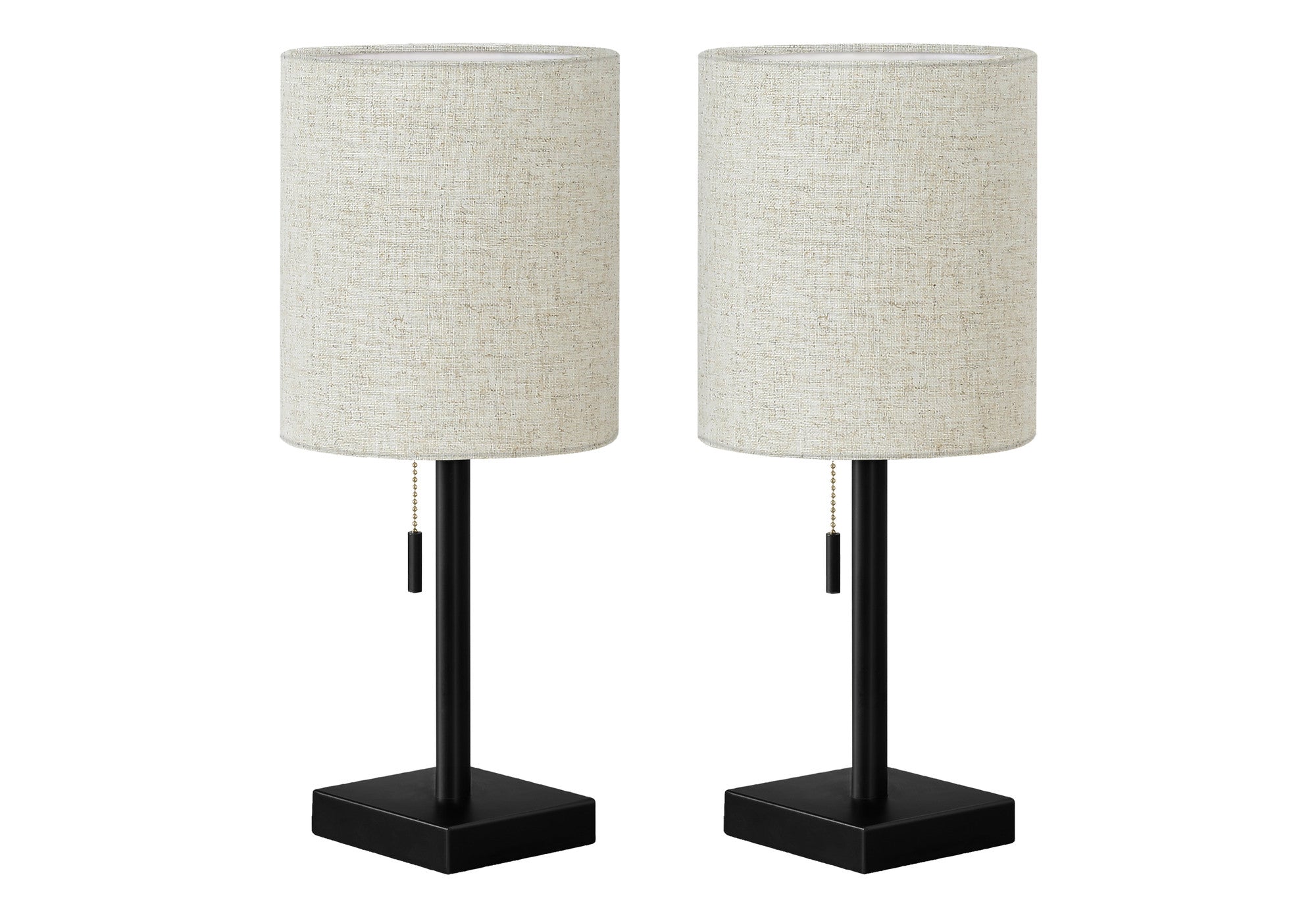 Set of Two 17" Black Metal Candlestick USB Table Lamp With Beige Drum Shade