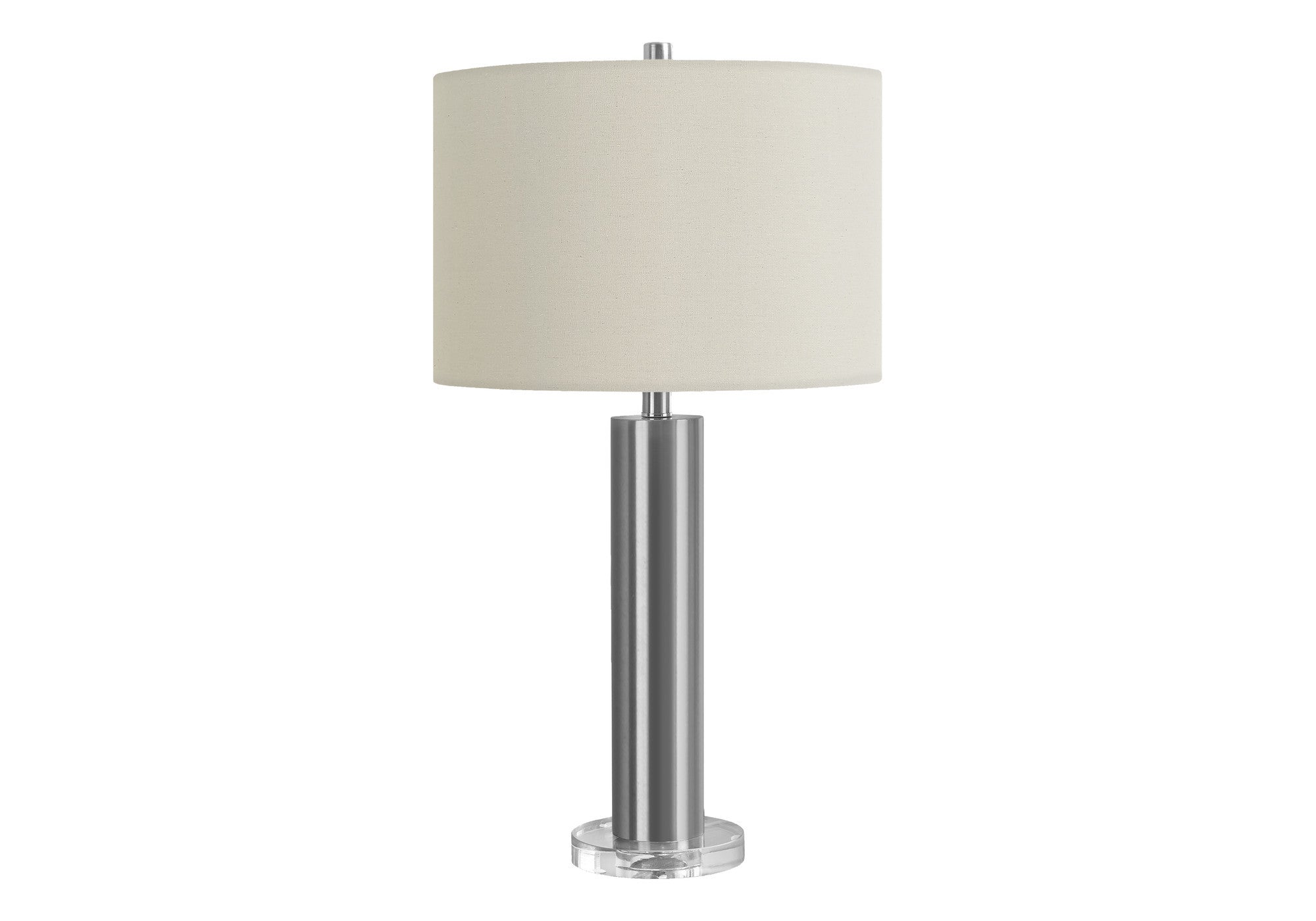 28" Silver Acrylic Cylinder Table Lamp With Ivory Drum Shade
