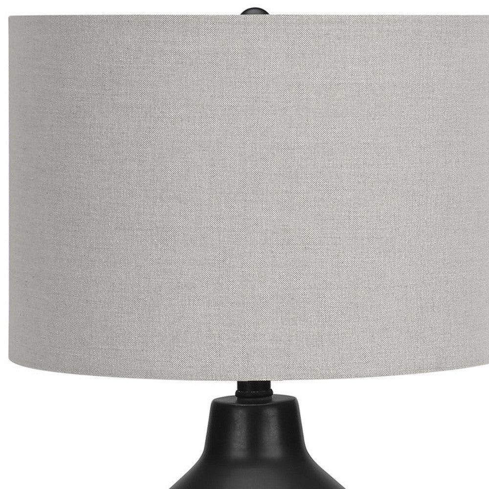 24" Black Concrete Urn Table Lamp With Gray Drum Shade