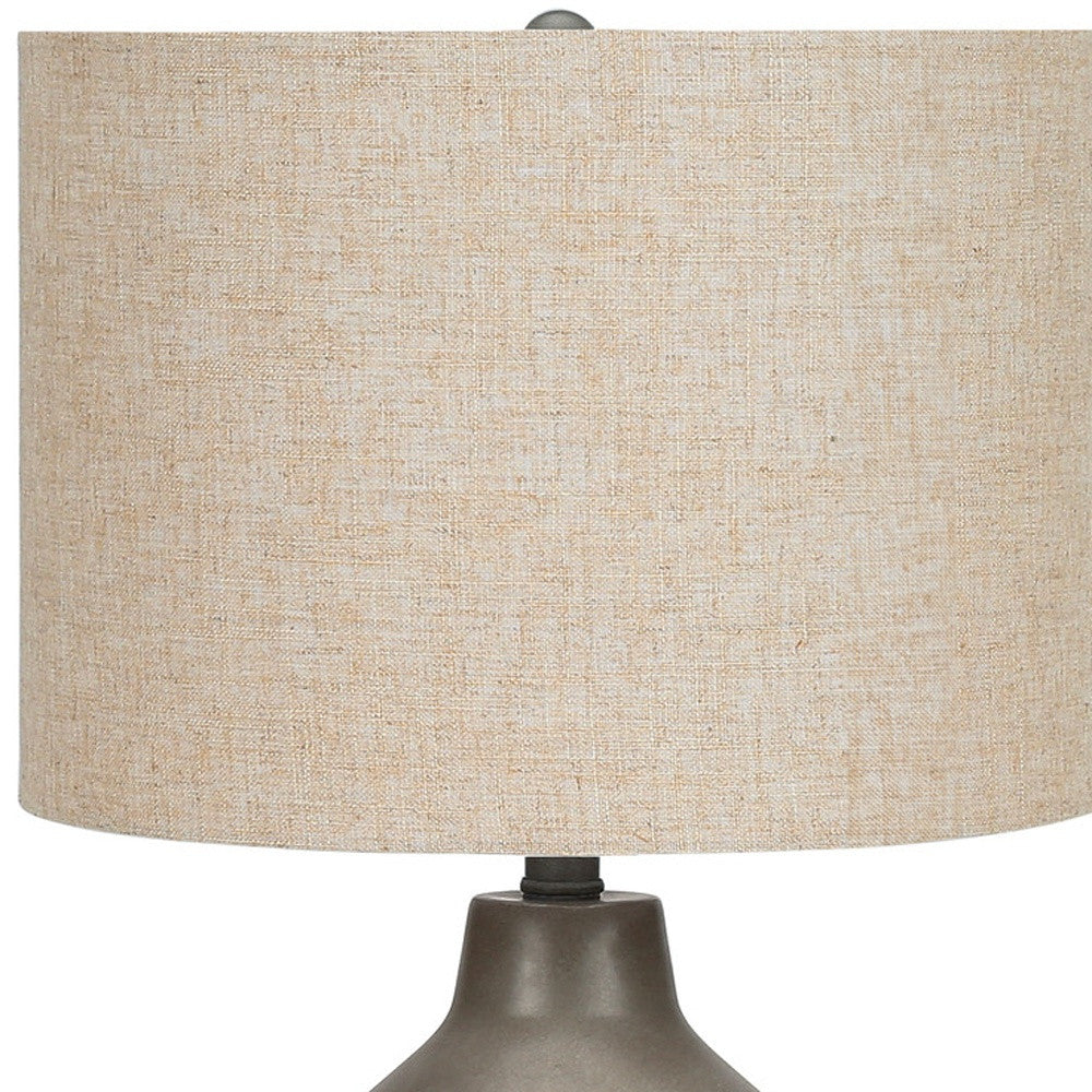 24" Gray Concrete Urn Table Lamp With Beige Drum Shade