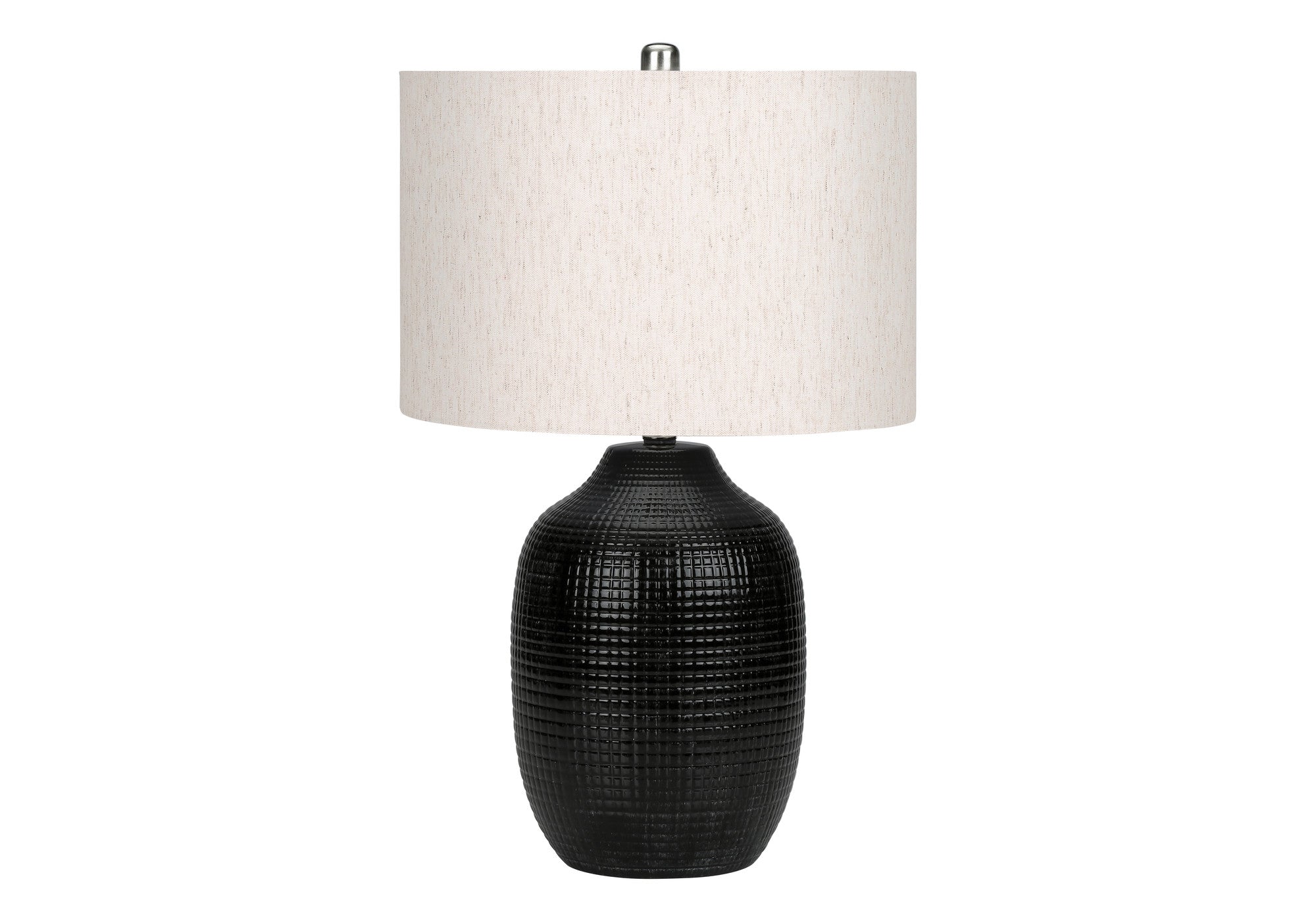 26" Black Ceramic Urn Table Lamp With Ivory Drum Shade