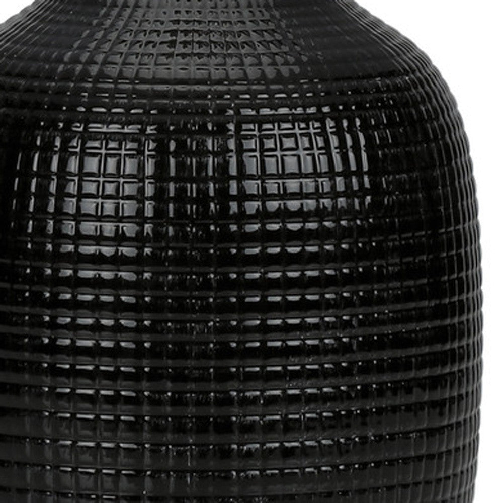 26" Black Ceramic Urn Table Lamp With Ivory Drum Shade