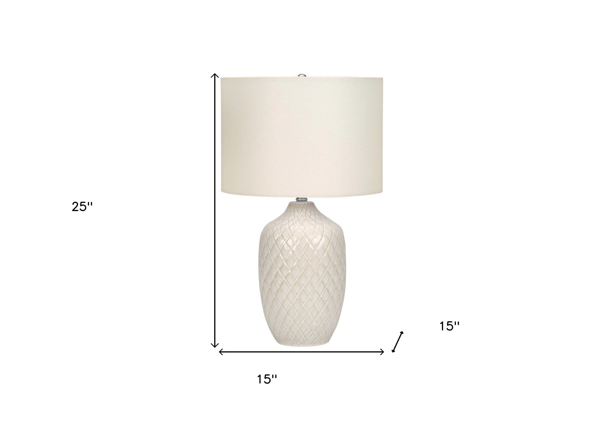 25" Cream Ceramic Urn Table Lamp With Cream Drum Shade