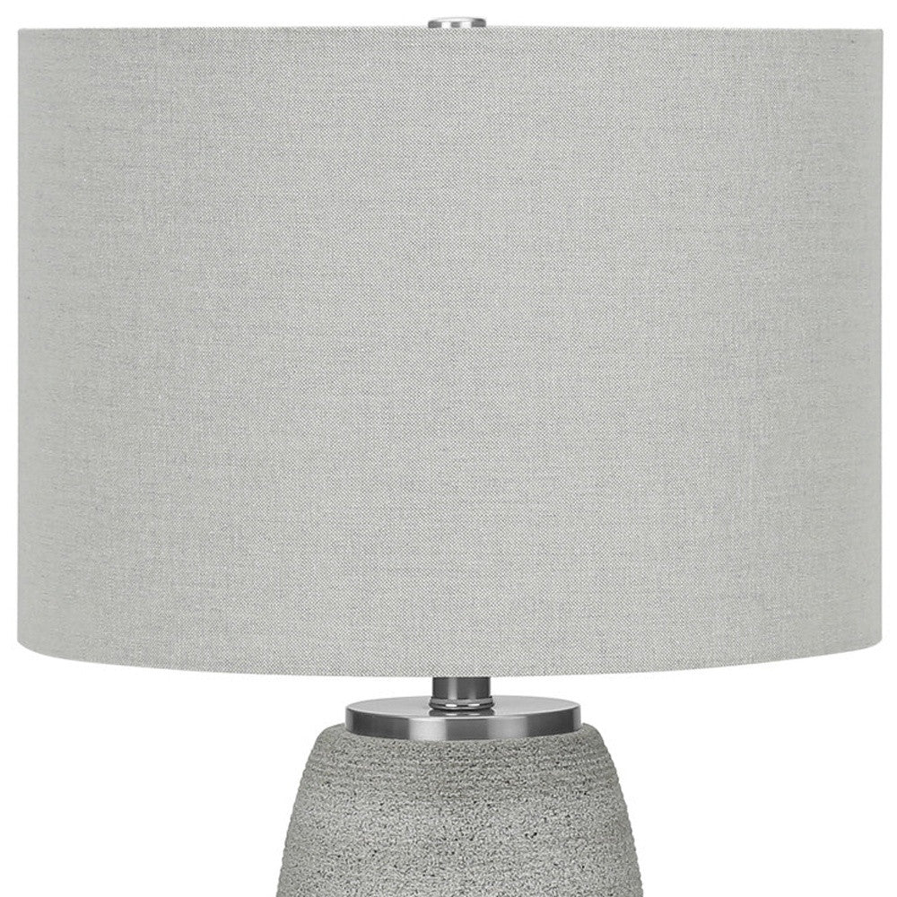 25" Gray and Silver Ceramic Cylinder Table Lamp With Gray Drum Shade